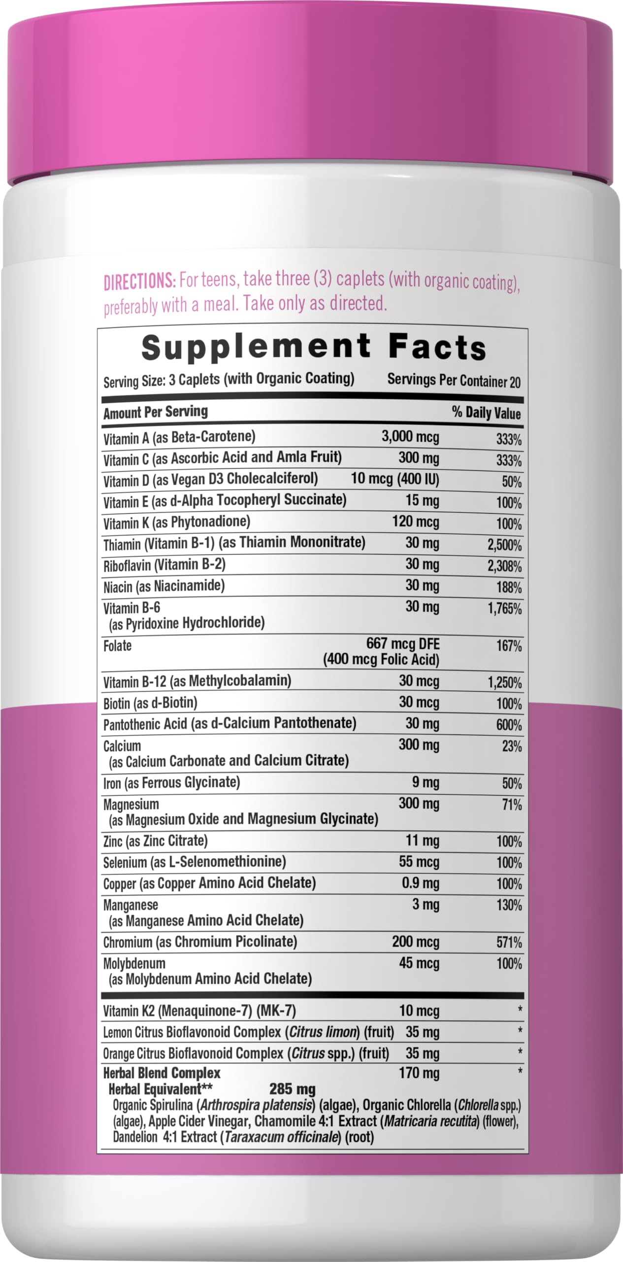 Carlyle Teen Multivitamin for Girls 60 Caplets