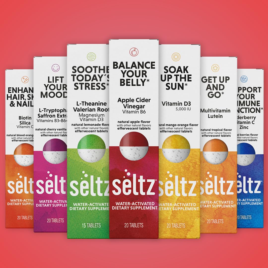Seltz Balance Your Belly – Effervescent Vitamins with Apple Cider Vinegar (1000 mg) & Vitamin B6 for Digestive Health, Blood Sugar & Mood Support – Apple Flavor, 120 Tablets