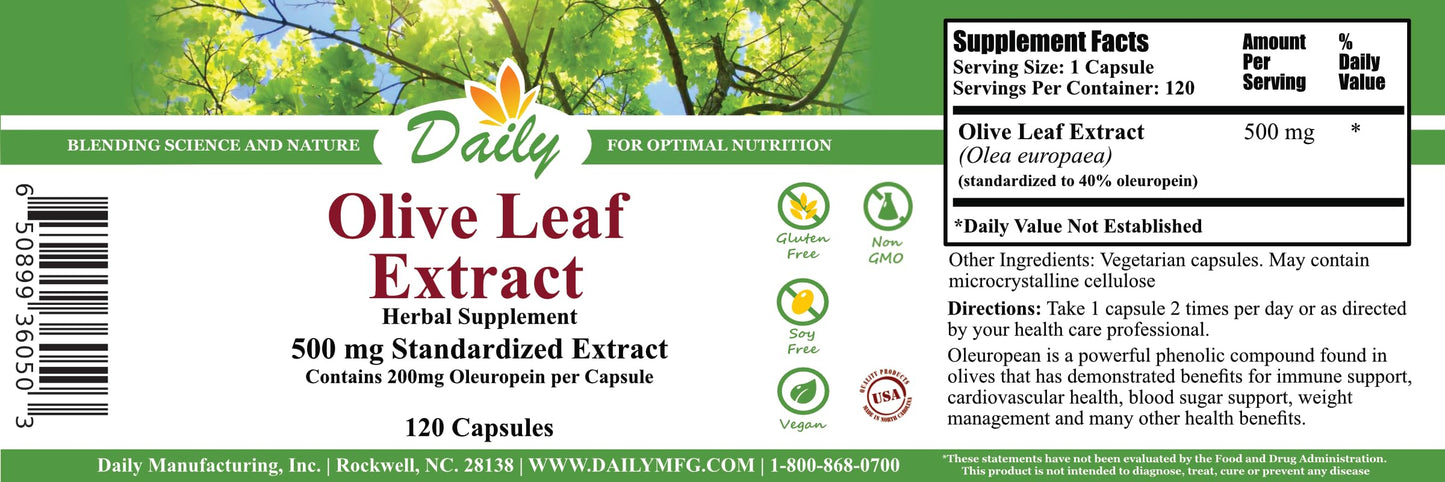 Daily Manufacturing Olive Leaf Extract Capsule, 120 Count