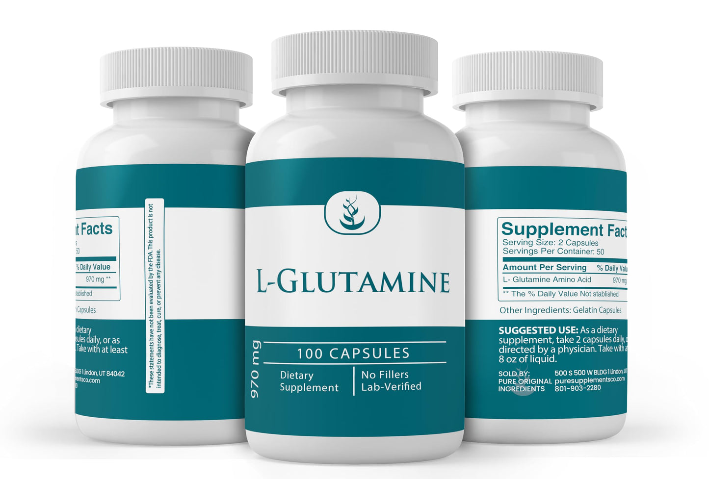 Pure Original Ingredients L-Glutamine Capsules 100 Capsules