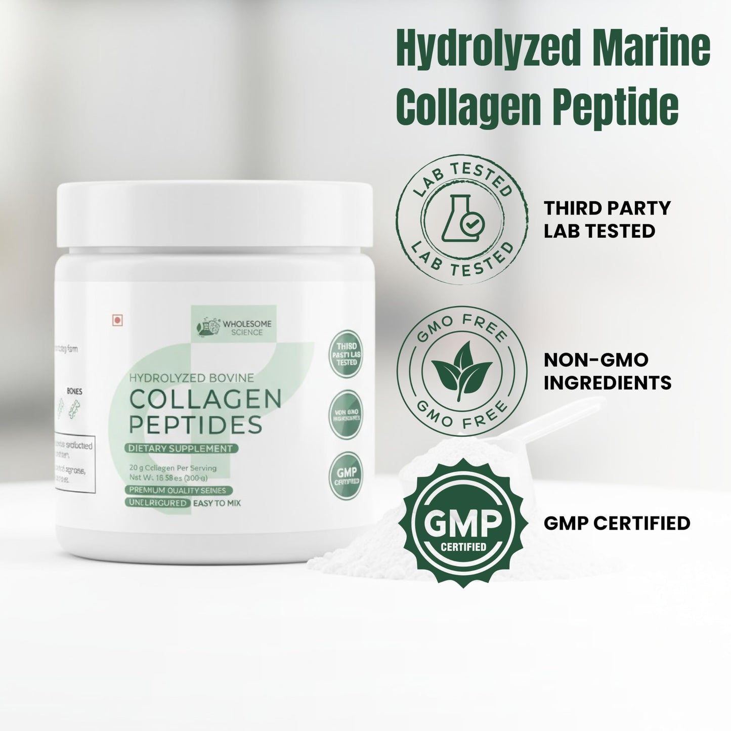 WHOLESOME SCIENCE Hydrolyzed Bovine Collagen Peptides Powder 7.05 Ounce