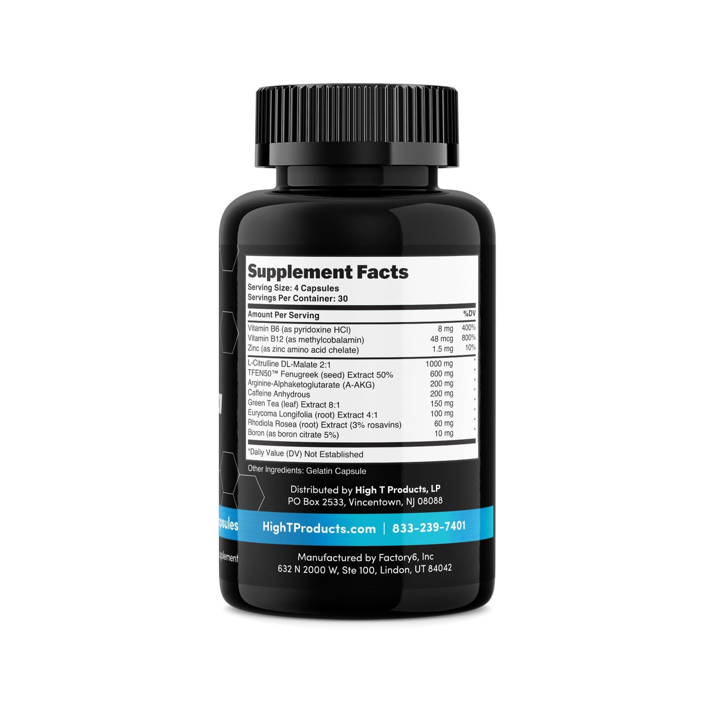 HI-T High T Black Hardcore Testosterone Booster for Men Capsule, 120 Count