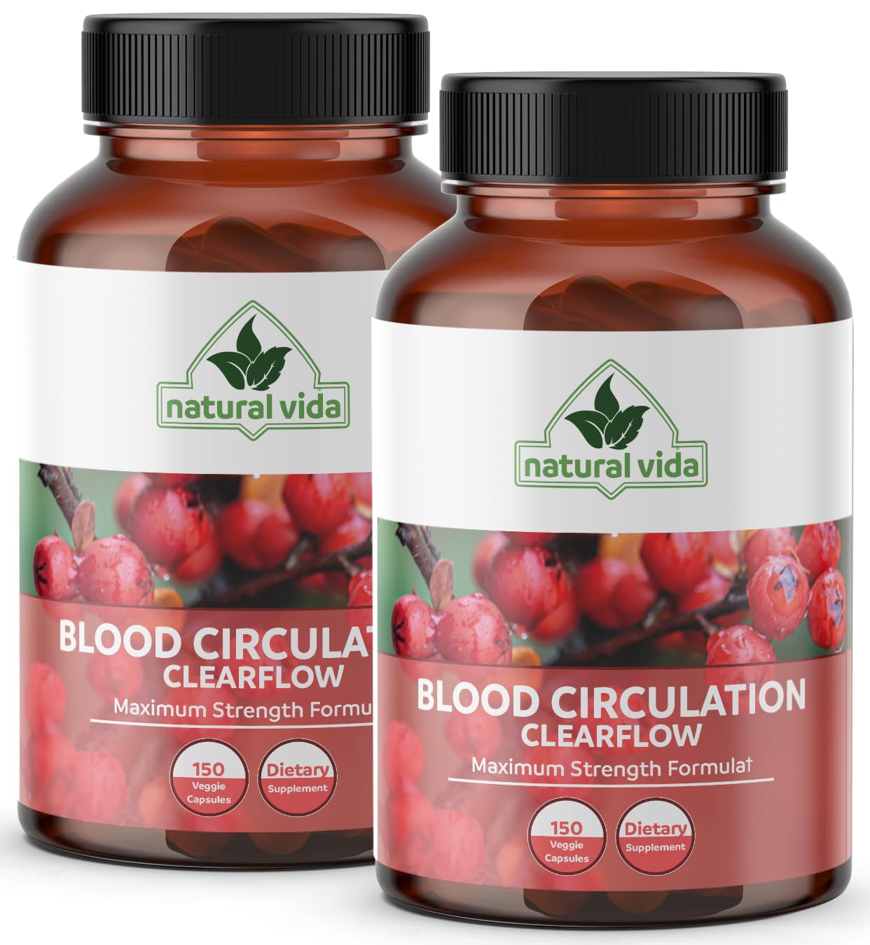 Natural Vida Blood Circulation 600mg Supplement, 300 Capsules