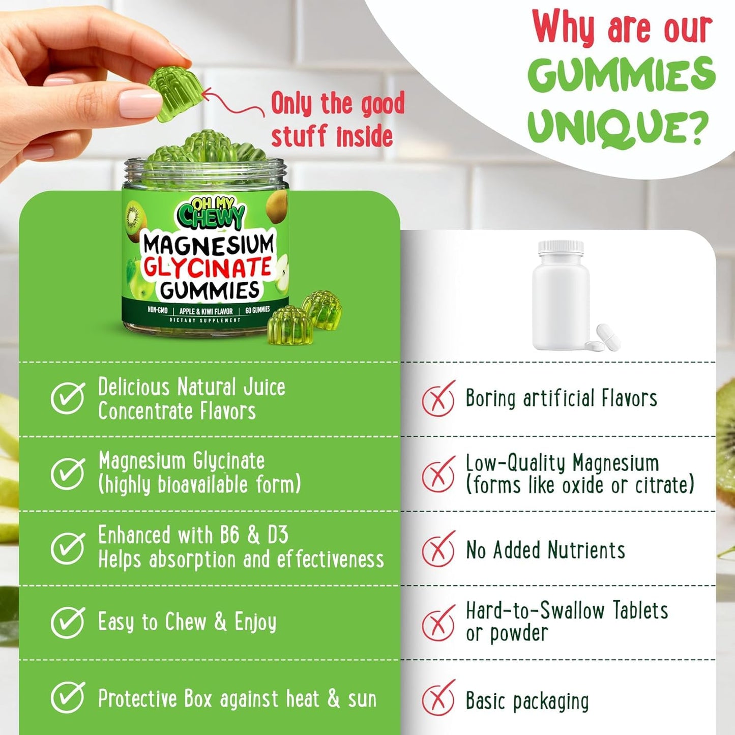 OH MY CHEWY Magnesium Glycinate Gummies 60 Count