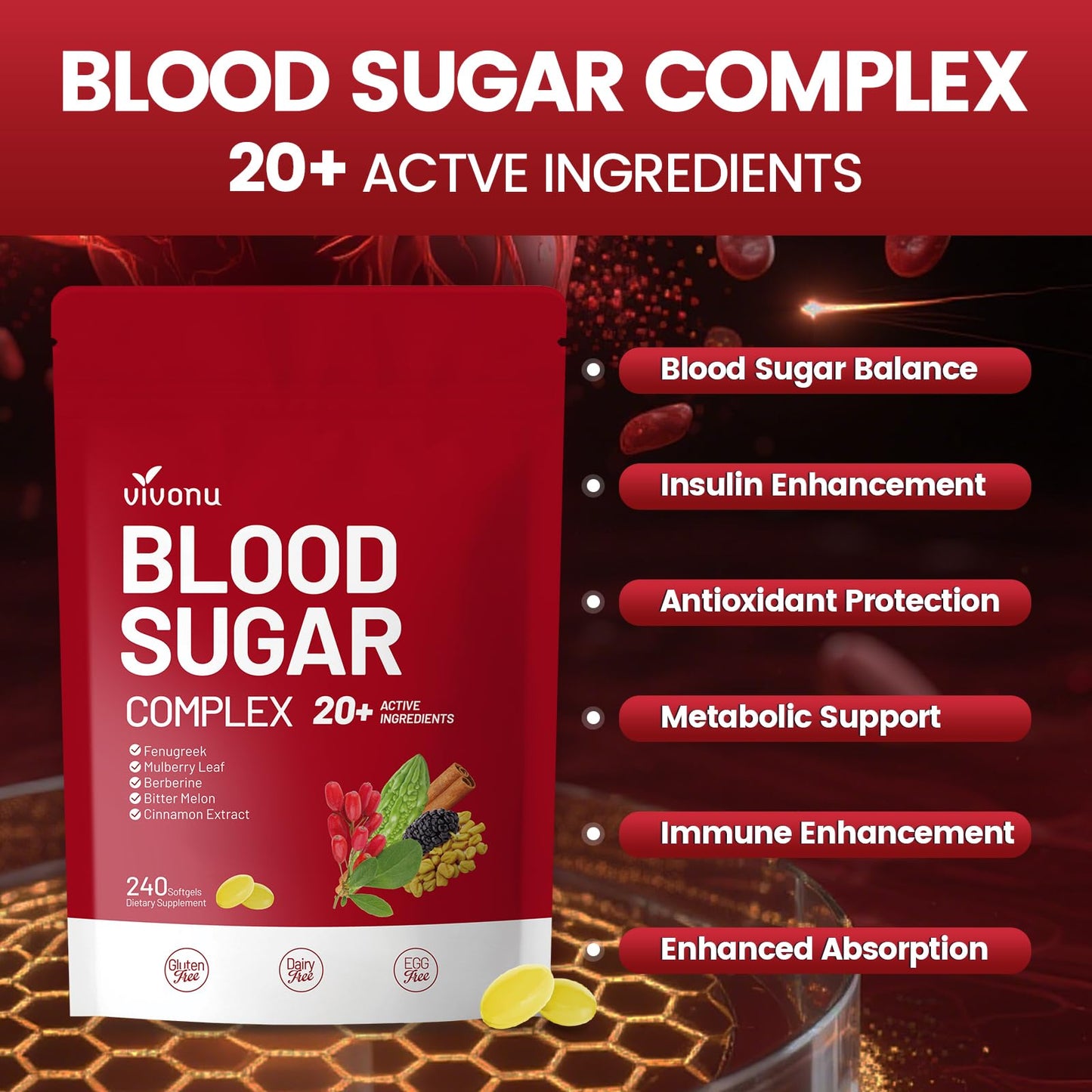 VivoNu Blood Sugar Complex Supplement Capsule, 240 Count