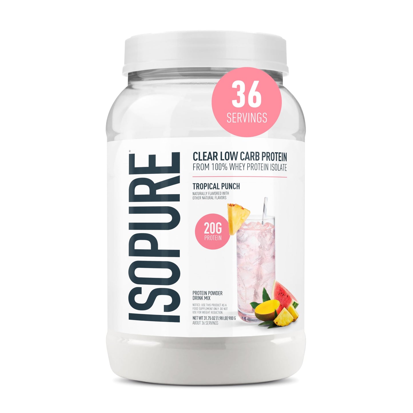 Isopure Clear Whey Isolate Protein Powder, Tropical Punch, 36 Servings