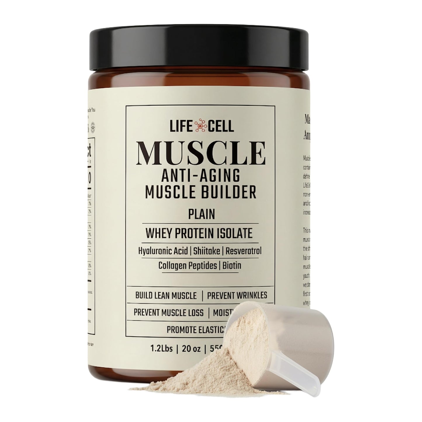 LifeCell Whey Protein Powder Anti-Aging Muscle Builder Unflavored 550 g 19.4007 Servings