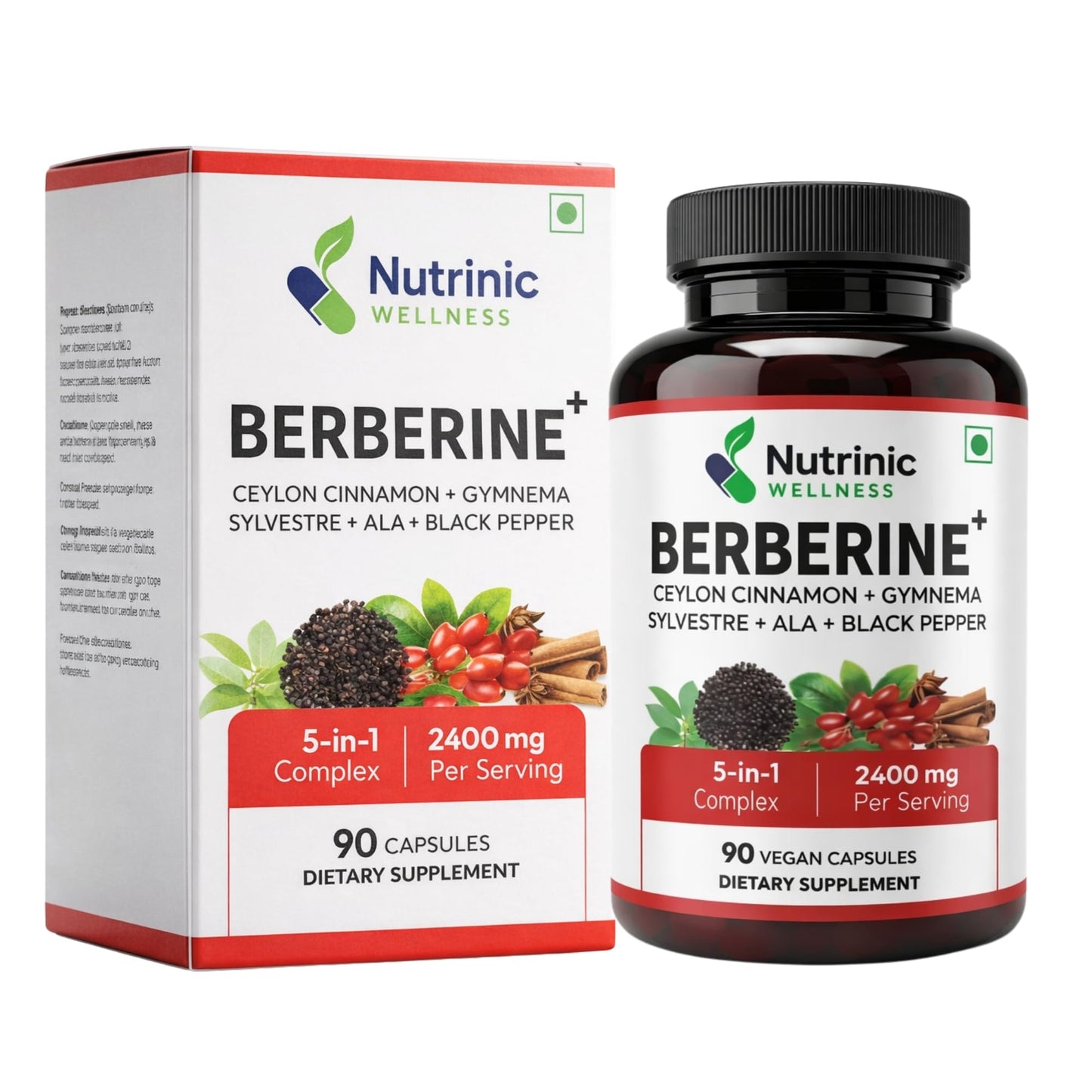 NUTRINIC WELLNESS Berberine 1500 mg – with ALA, Ceylon Cinnamon, Gymnema & Black Pepper 900 mg Blood Sugar & Metabolic Support Capsules, 90 Count