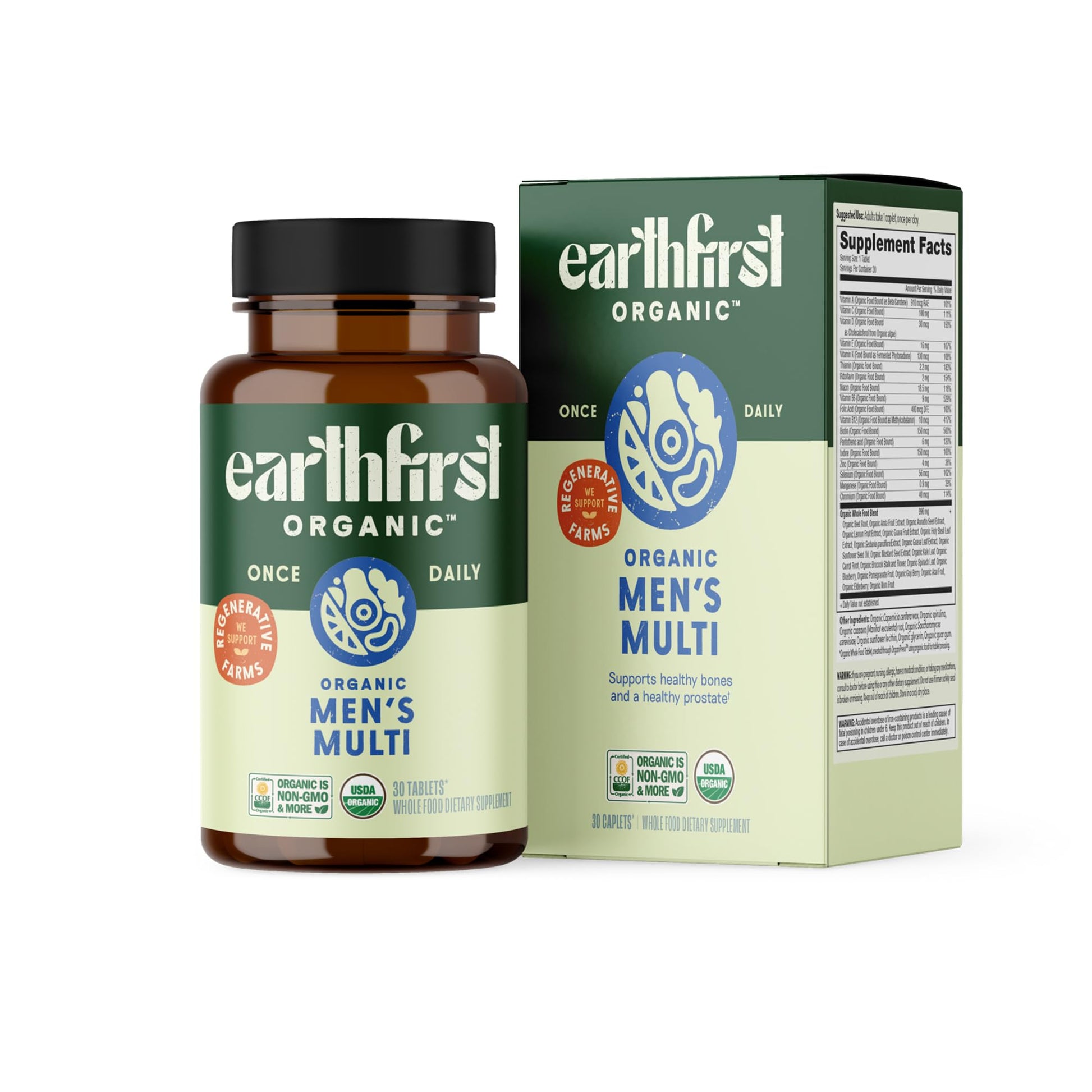 EarthFirst Organic Mens Organic Multivitamin with Methylated B12 Tablets 30