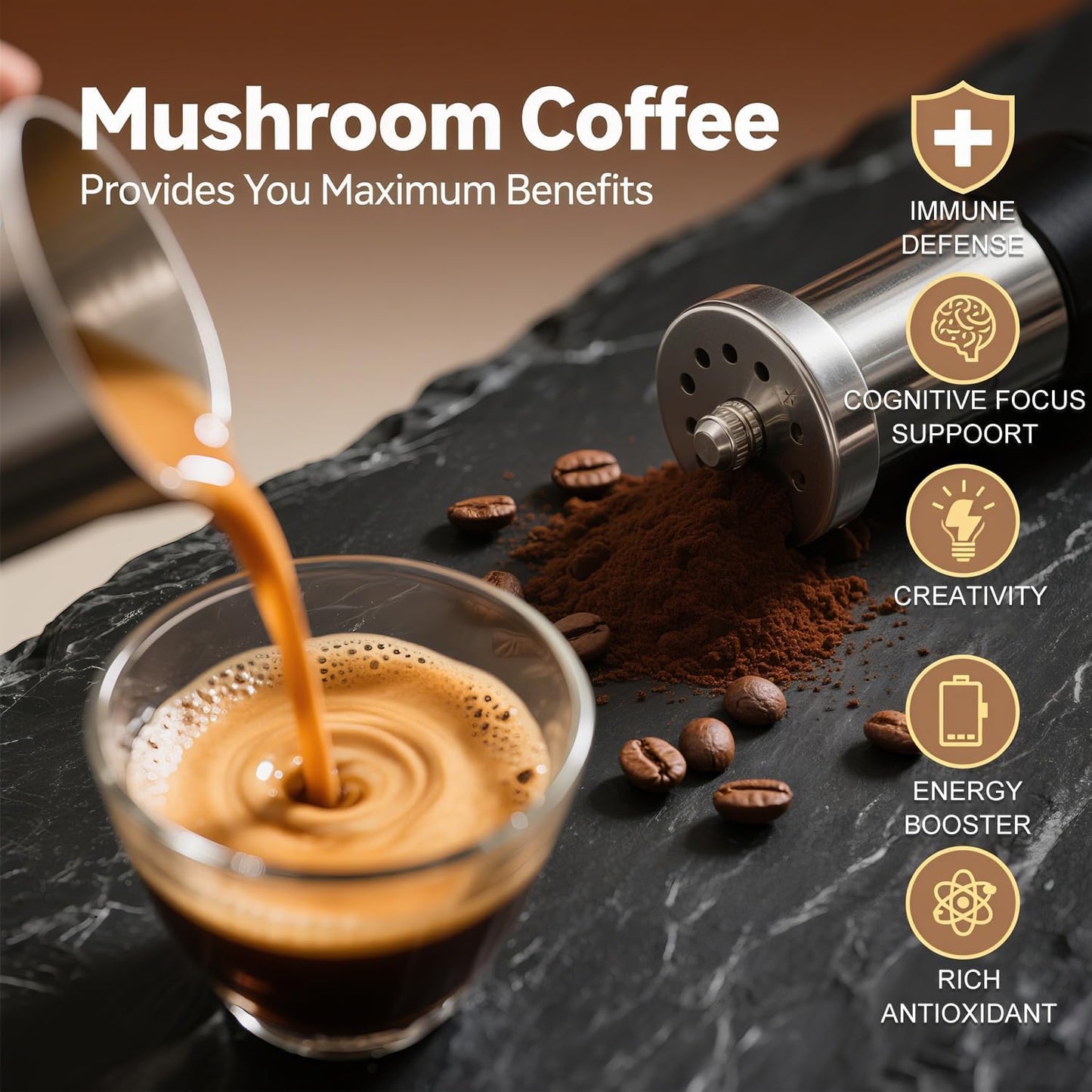CHATTER PAWS Mushroom Coffee Powder Instant Blend with Lion's Mane, Turkey Tail, Chaga & MCT Oil, Organic, 6 Adaptogenic Mushrooms, 6.4 oz