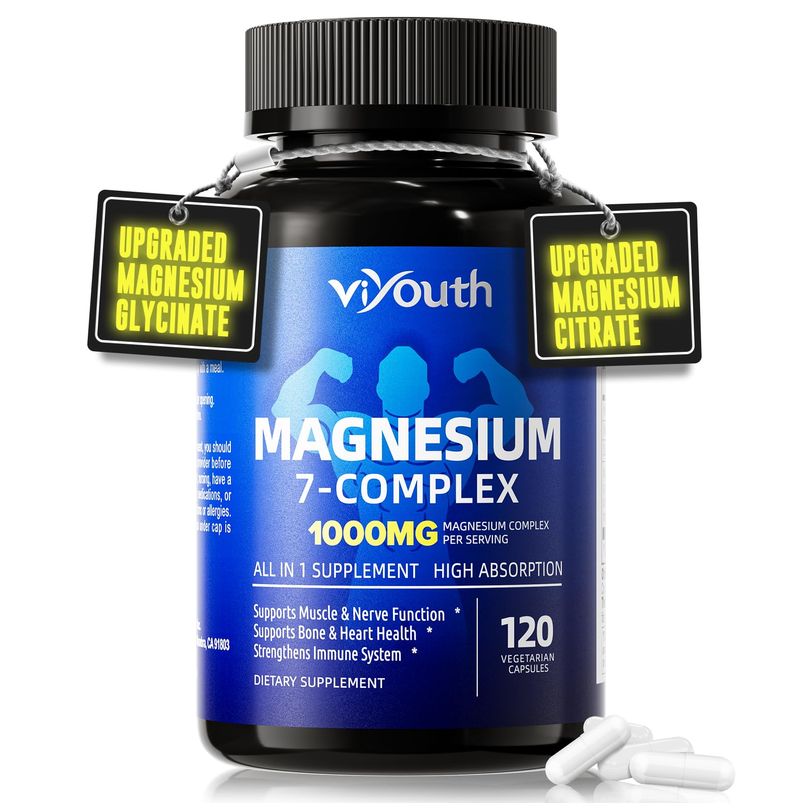 VIYOUTH Magnesium 7 Complex Supplement Advanced for Sleep & Muscle, 120 Capsules