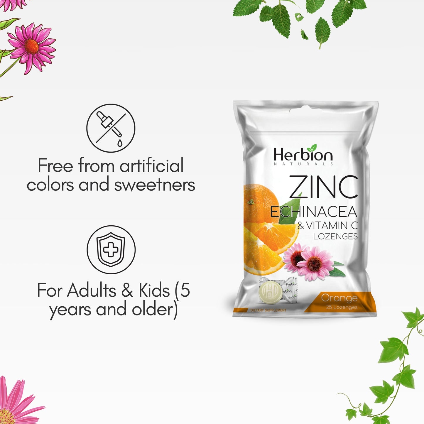 HERBION Zinc, Echinacea & Vitamin C Lozenges 125 Count