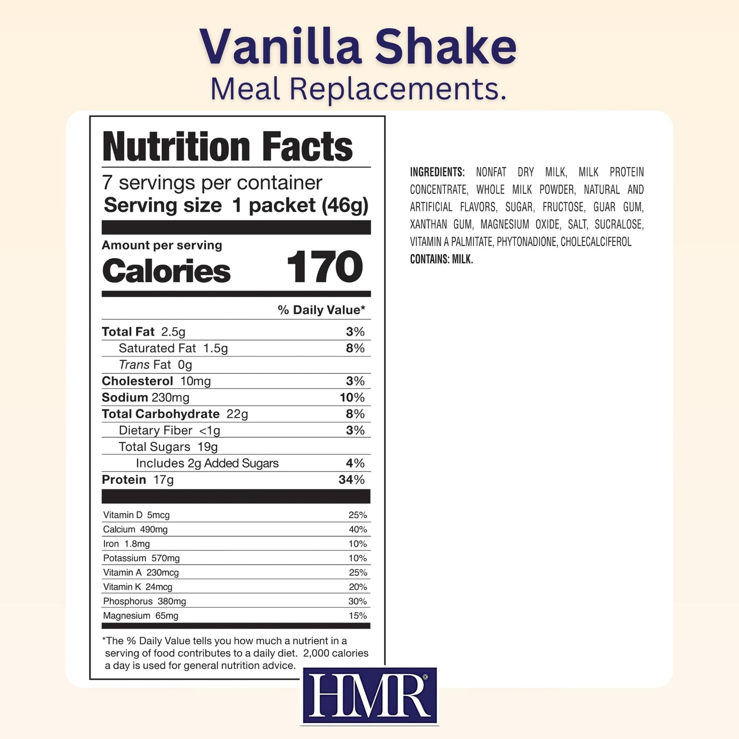HMR 800 Vanilla Meal Replacement Shake Mix Powder 11.13 Ounce