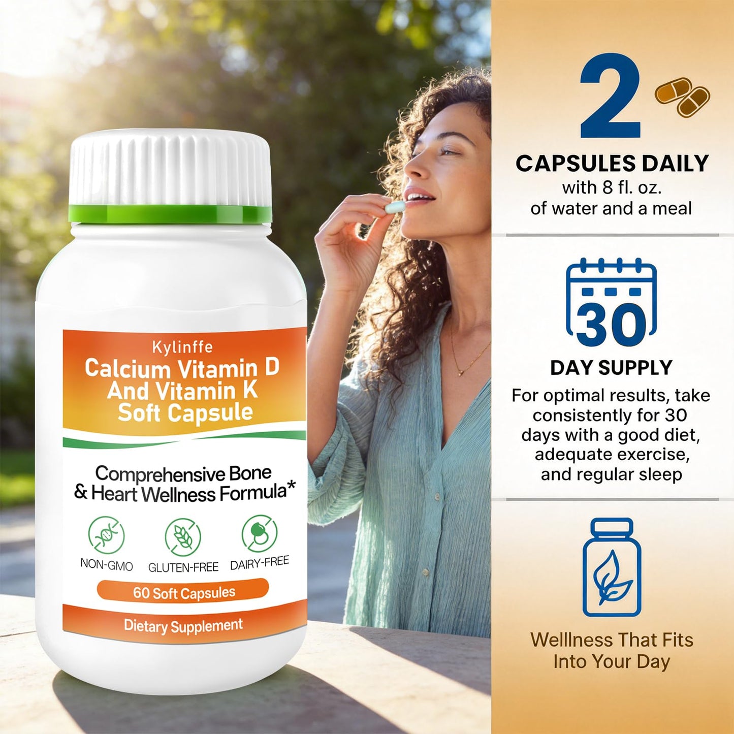 Oopeatol Vitamin D3 K2 with Calcium Supplement, Capsule, 60 Capsules