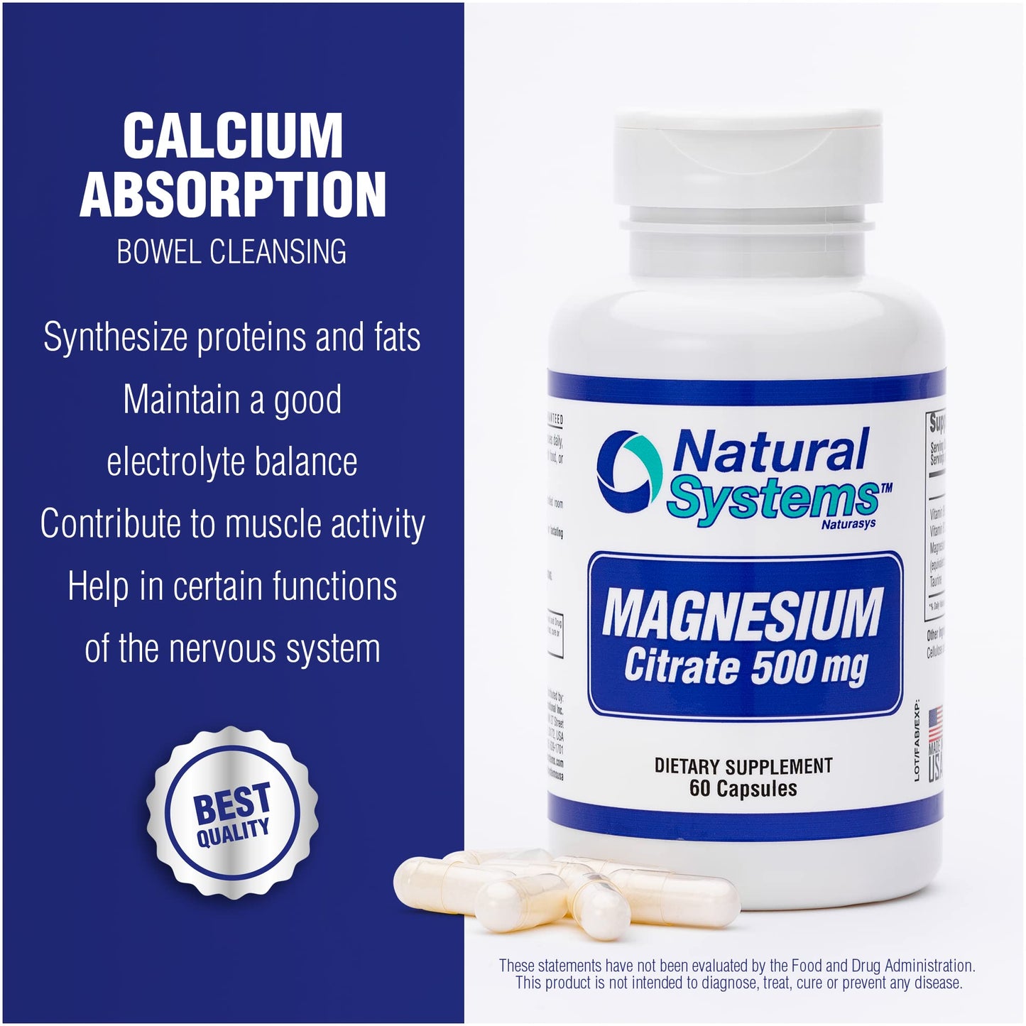 Natural Systems Naturasys Magnesium Citrate 500mg Capsule 60 Count