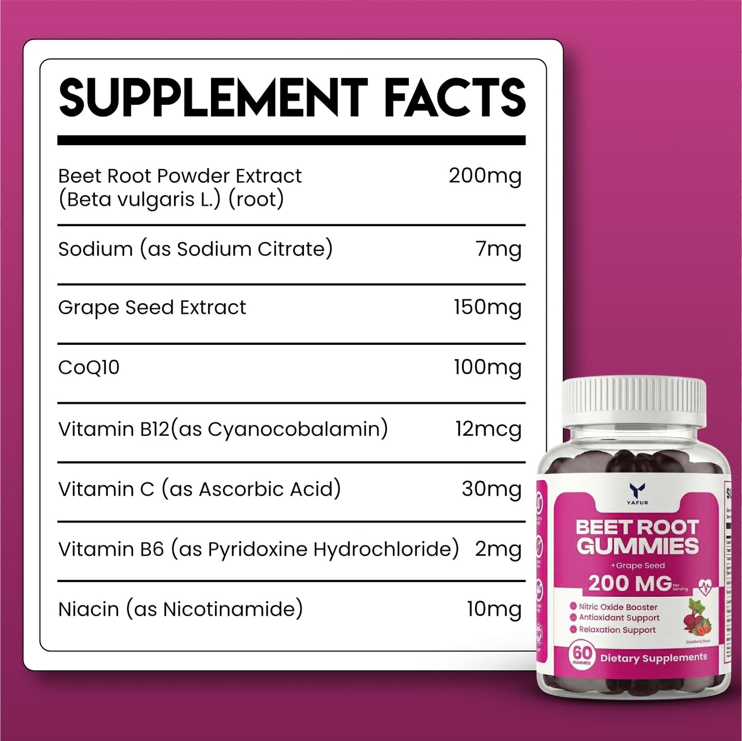 Yafur LLC Beet Root Gummies for Blood Pressure Support, 60 Gummies