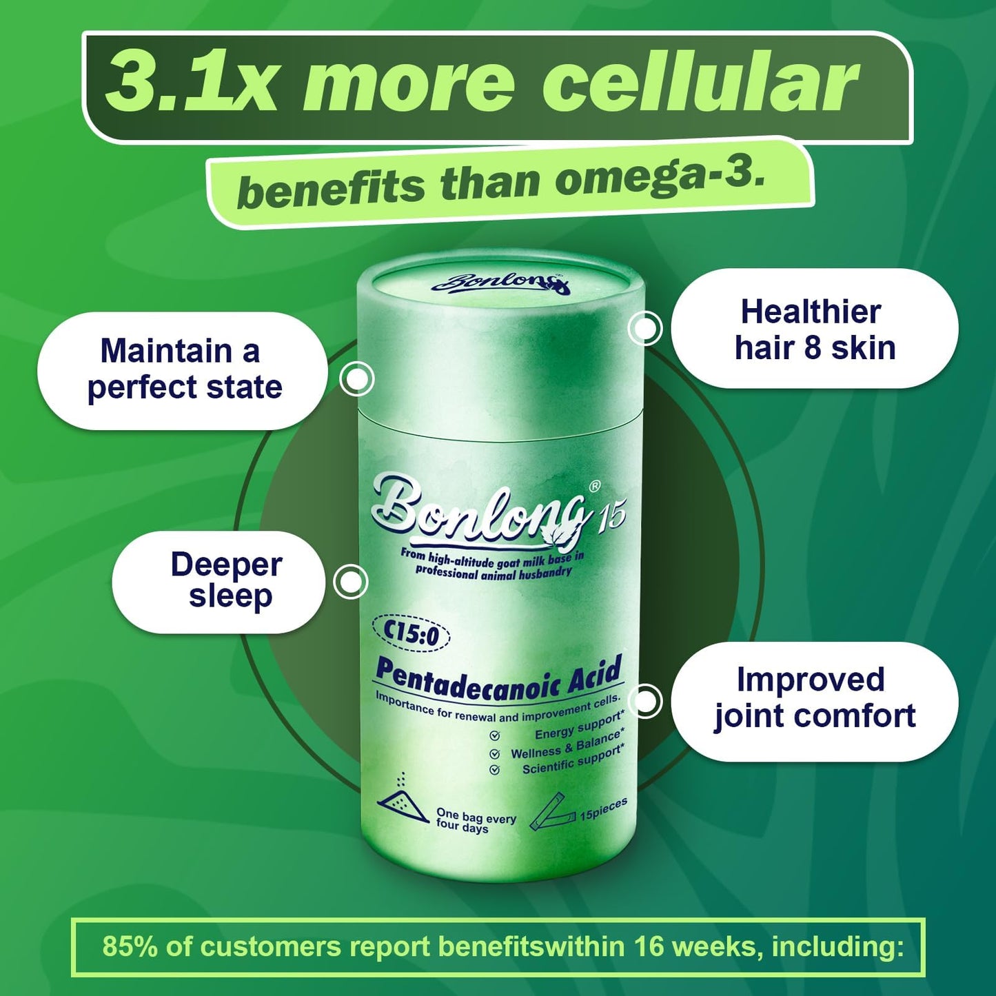 BONLONG Pentadecanoic Acid C15:0 Supplement Powder, 15 Count