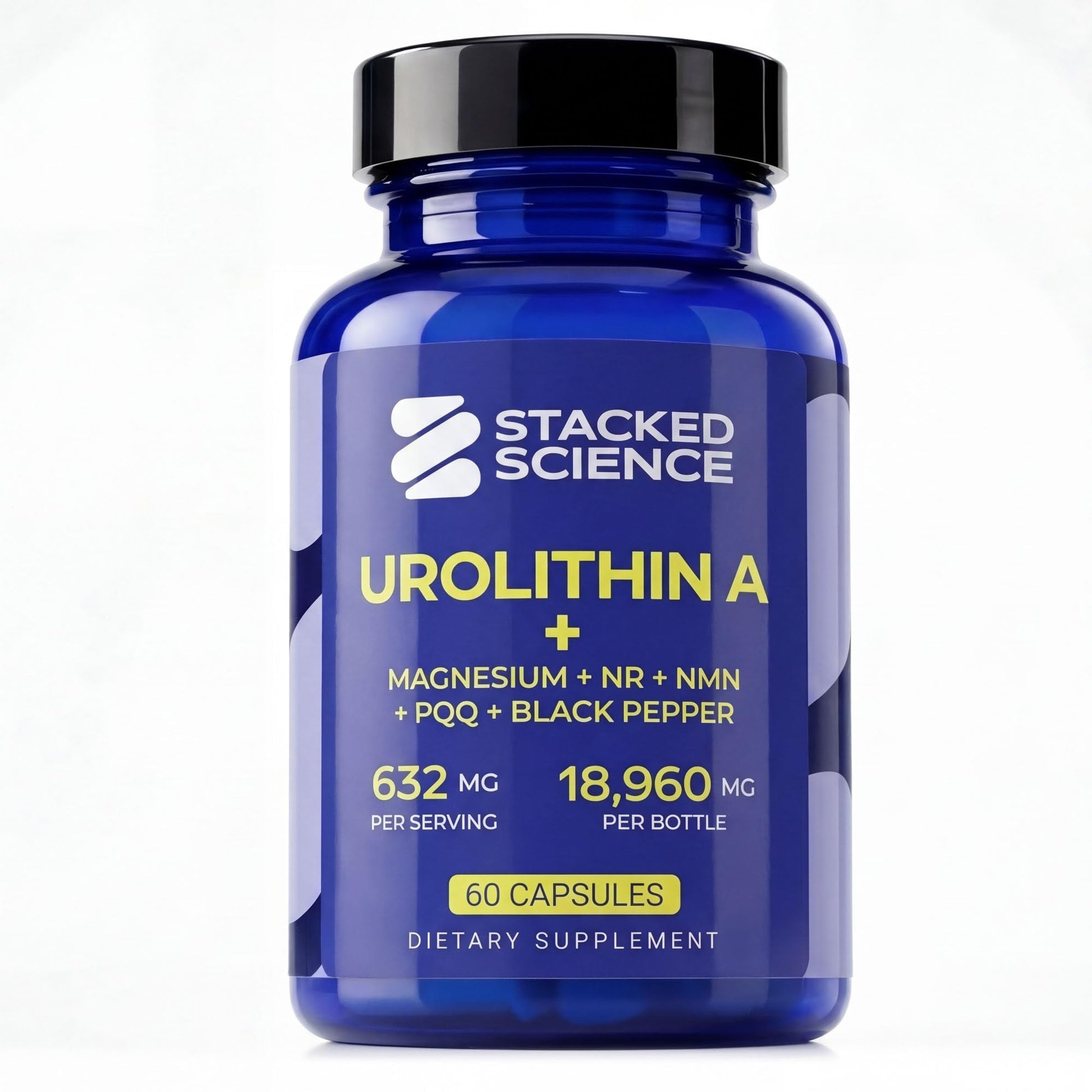 Stacked Science Urolithin A 1000 mg with Proprietary Blend, NR, NMN, PQQ, Magnesium Bisglycinate, Black Pepper 60 Capsules
