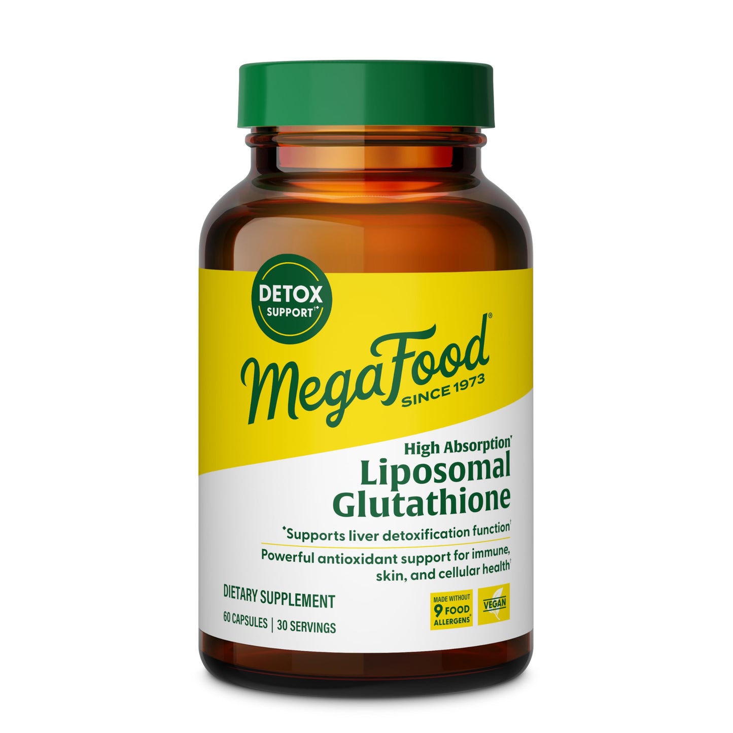 MegaFood High Absorption Liposomal Glutathione Supplement - Liver Detox & Powerful Antioxidant Support for Immune, Skin, Brain, and Cellular Health - Gluten Free, Vegan, 60 Capsules