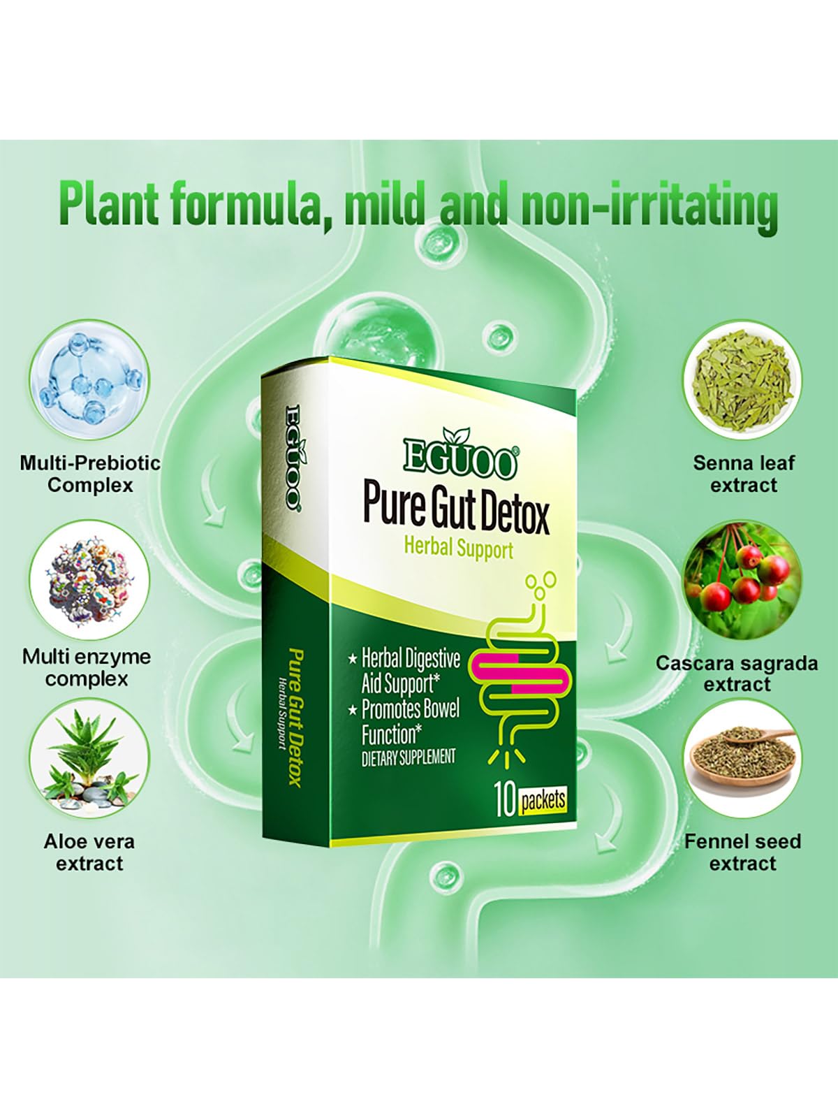 EGUOO Pure Gut Detox Powder, Pack of 10