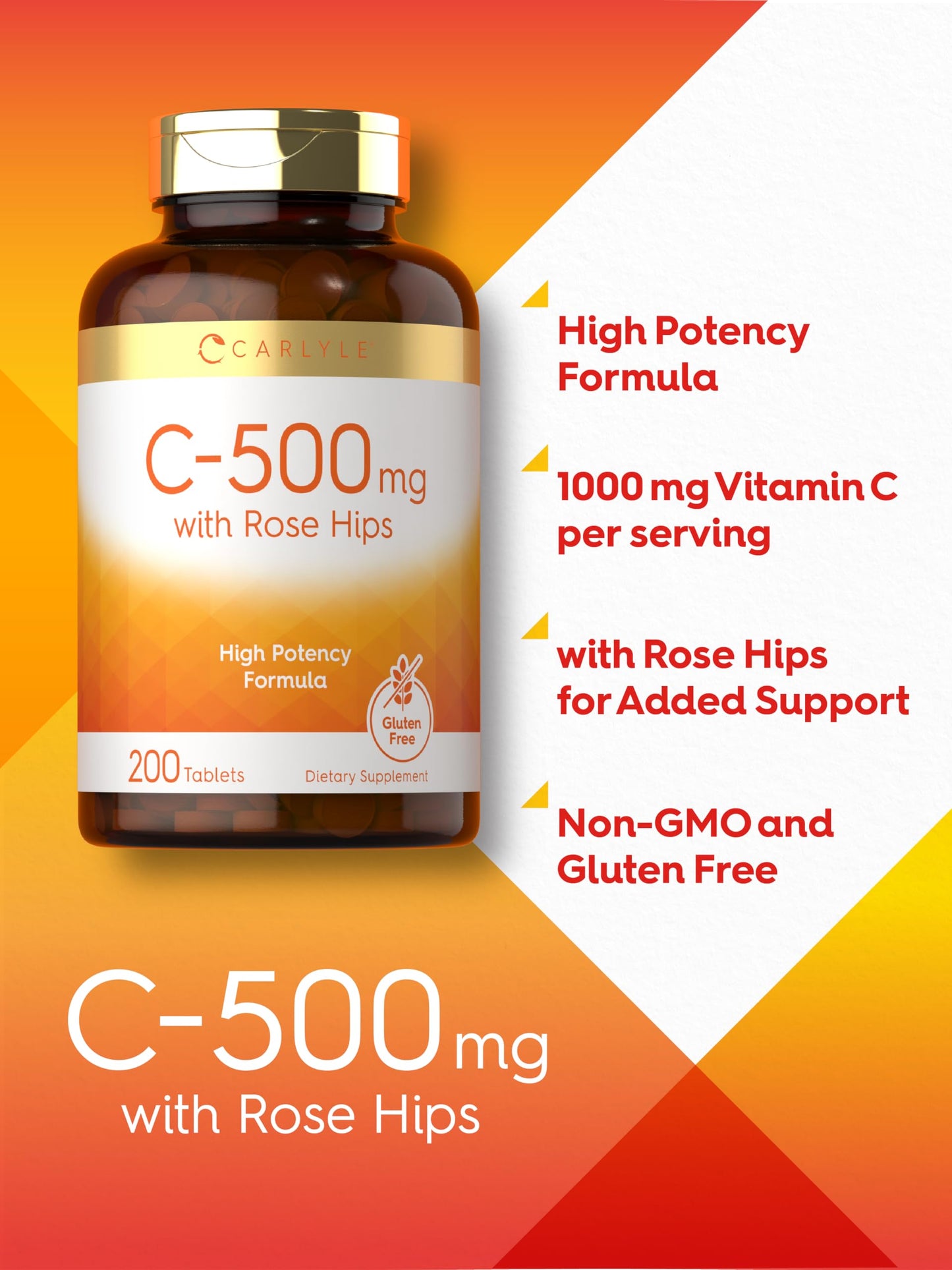 Carlyle Vitamin C 500mg with Rose Hips Tablet, 200 Tablets