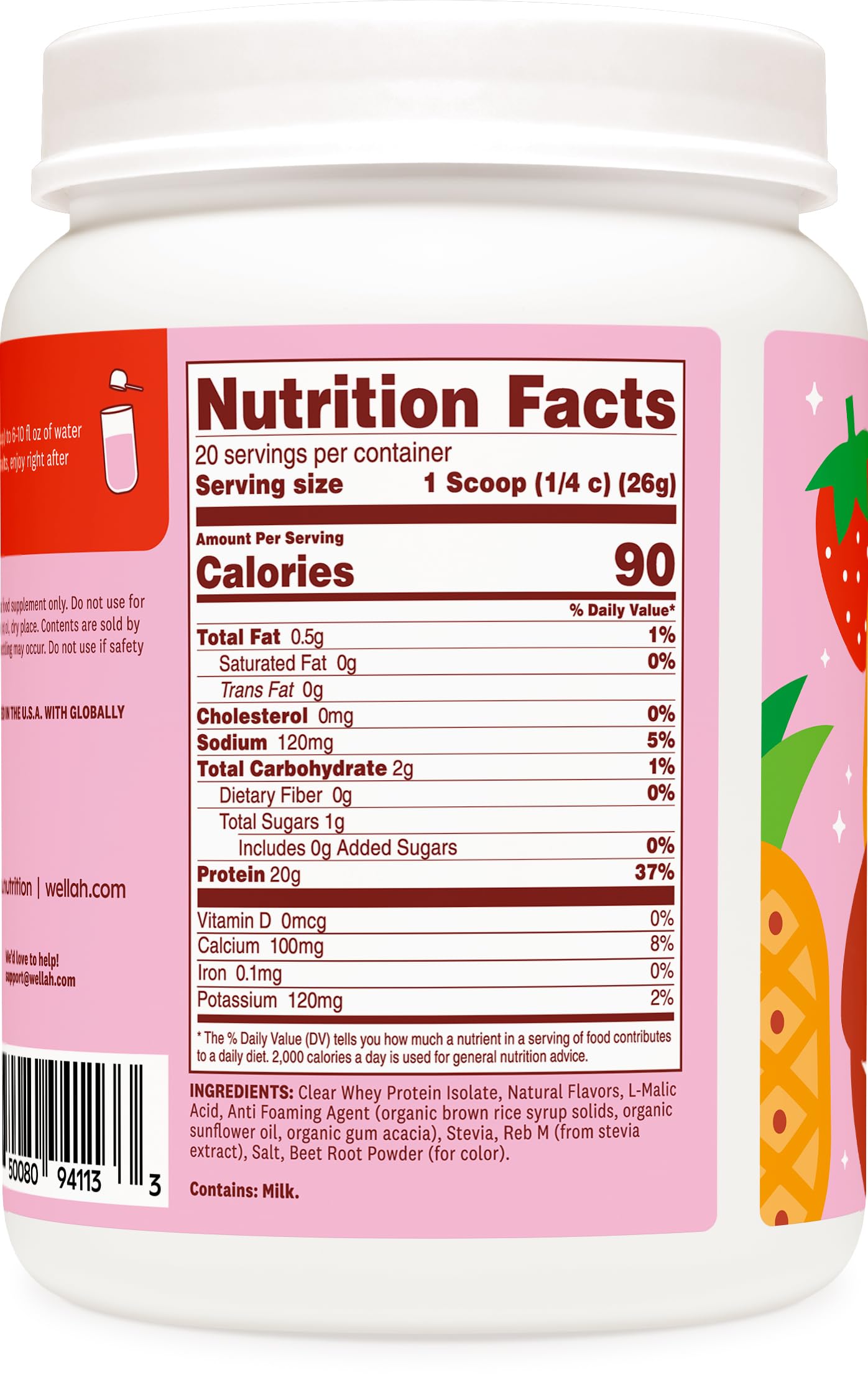 Wellah Clear Whey Protein Isolate Powder (Strawberry Pina Colada) 19.2 Servings