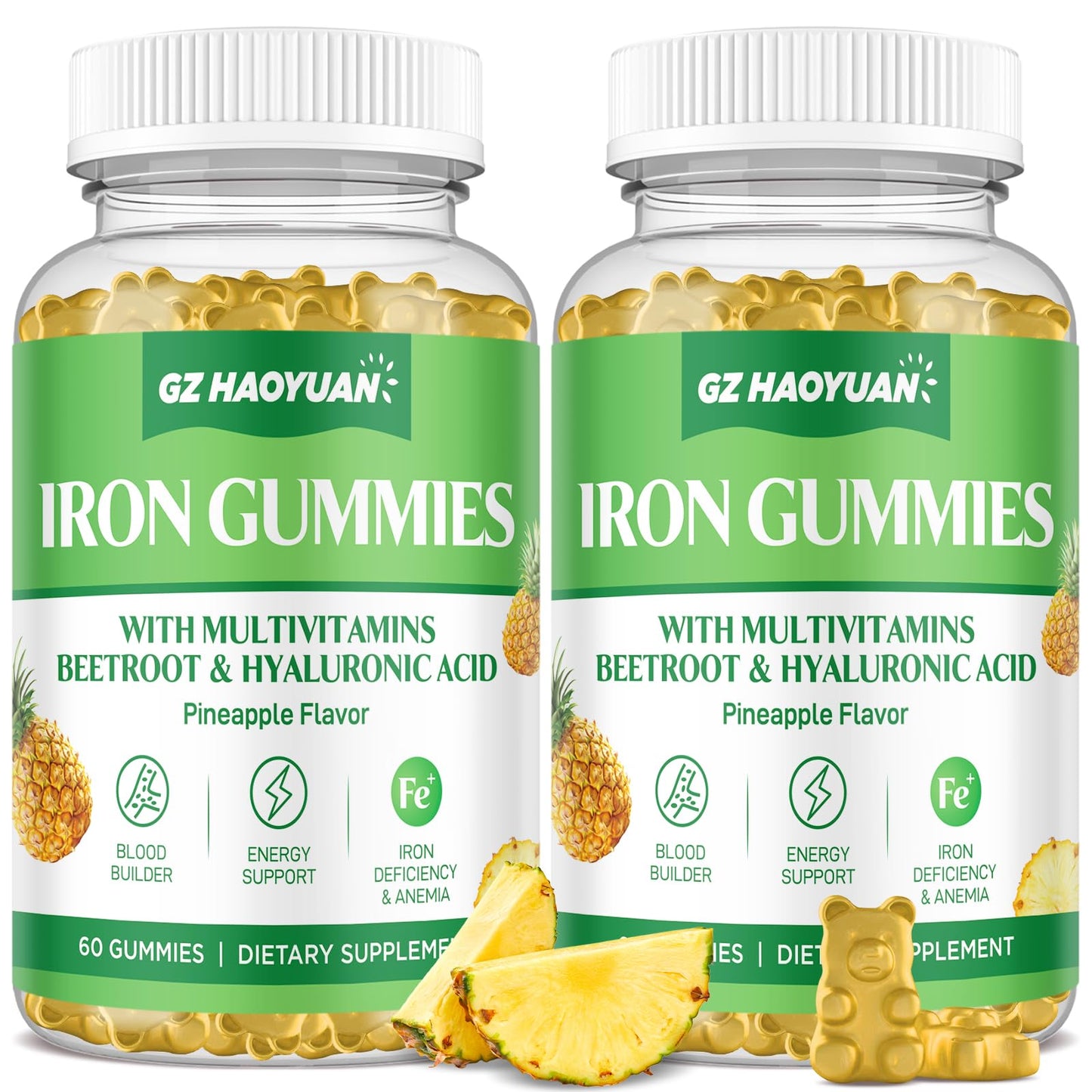 GZ HAOYUAN Iron Gummies with Multivitamin, 120 Gummies