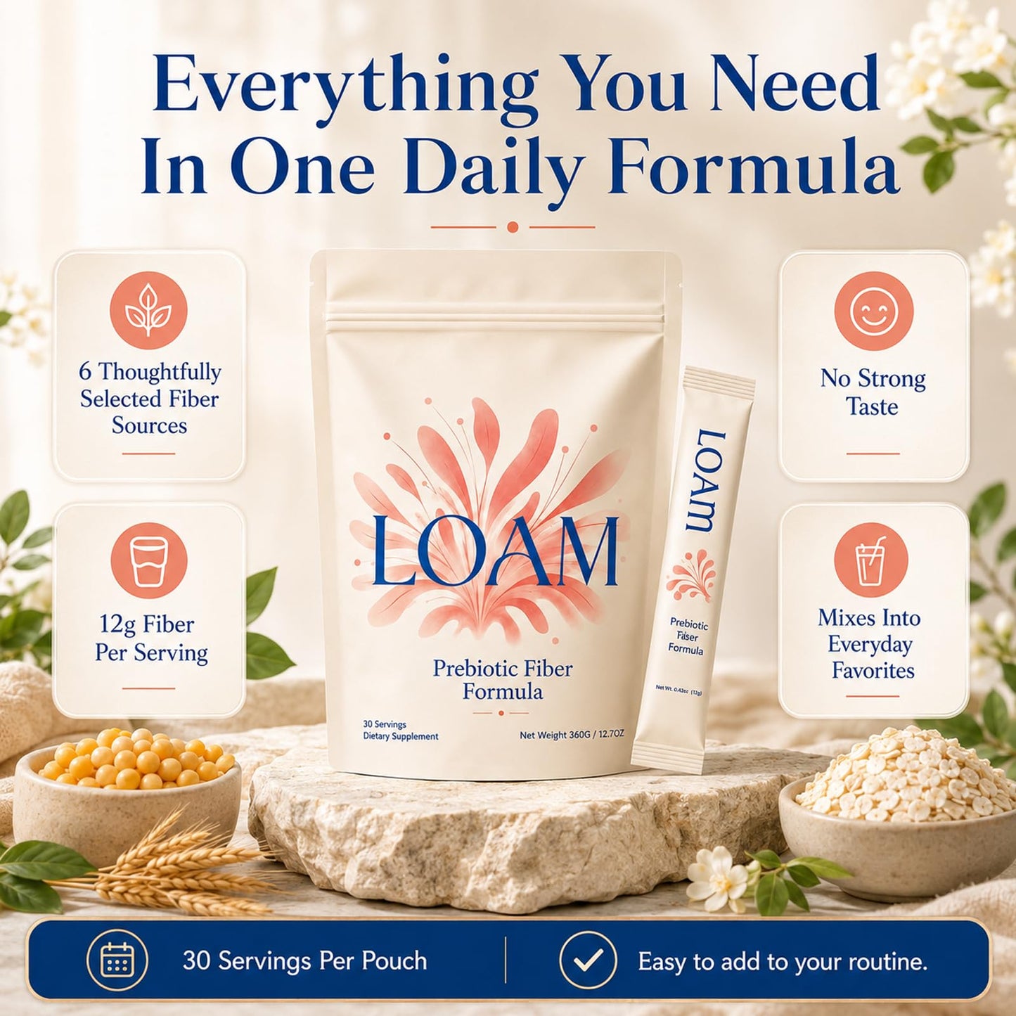 LOAM Fiber Prebiotic Fiber Formula Powder, 30 Servings