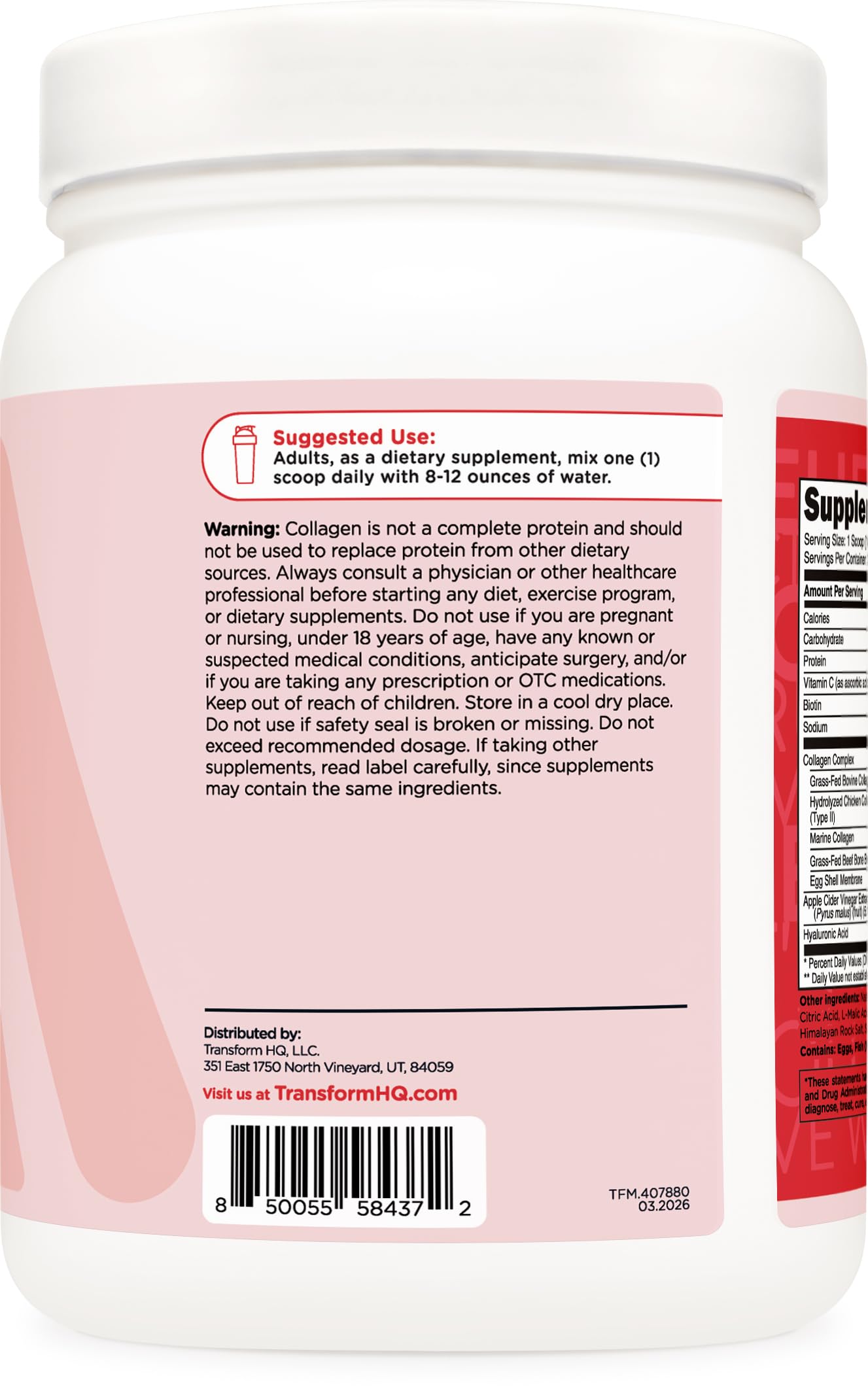 TransformHQ Beauty Collagen (Fruit Punch) Powder 19.2 oz