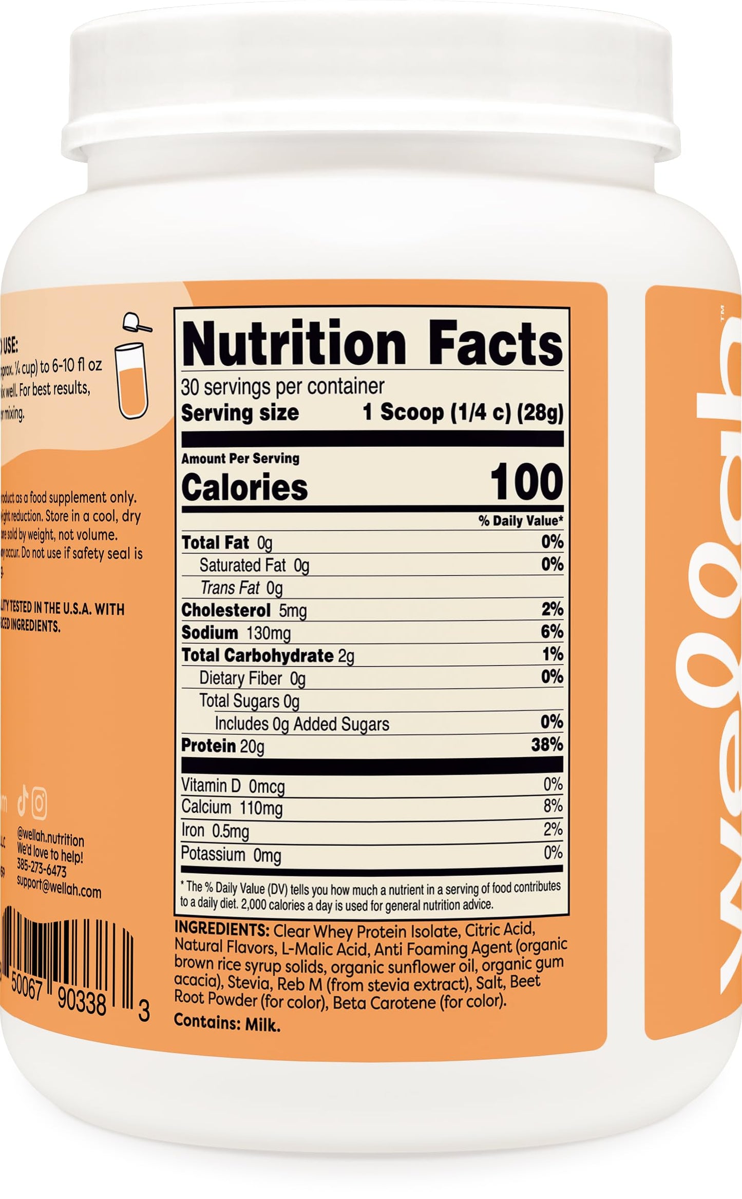 Wellah Clear Whey Protein Isolate Powder, 29.5 Servings