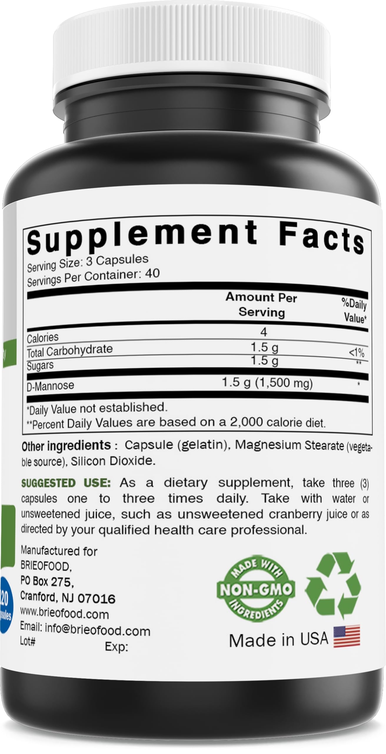 Brieofood D-Mannose Capsules 120 Capsules