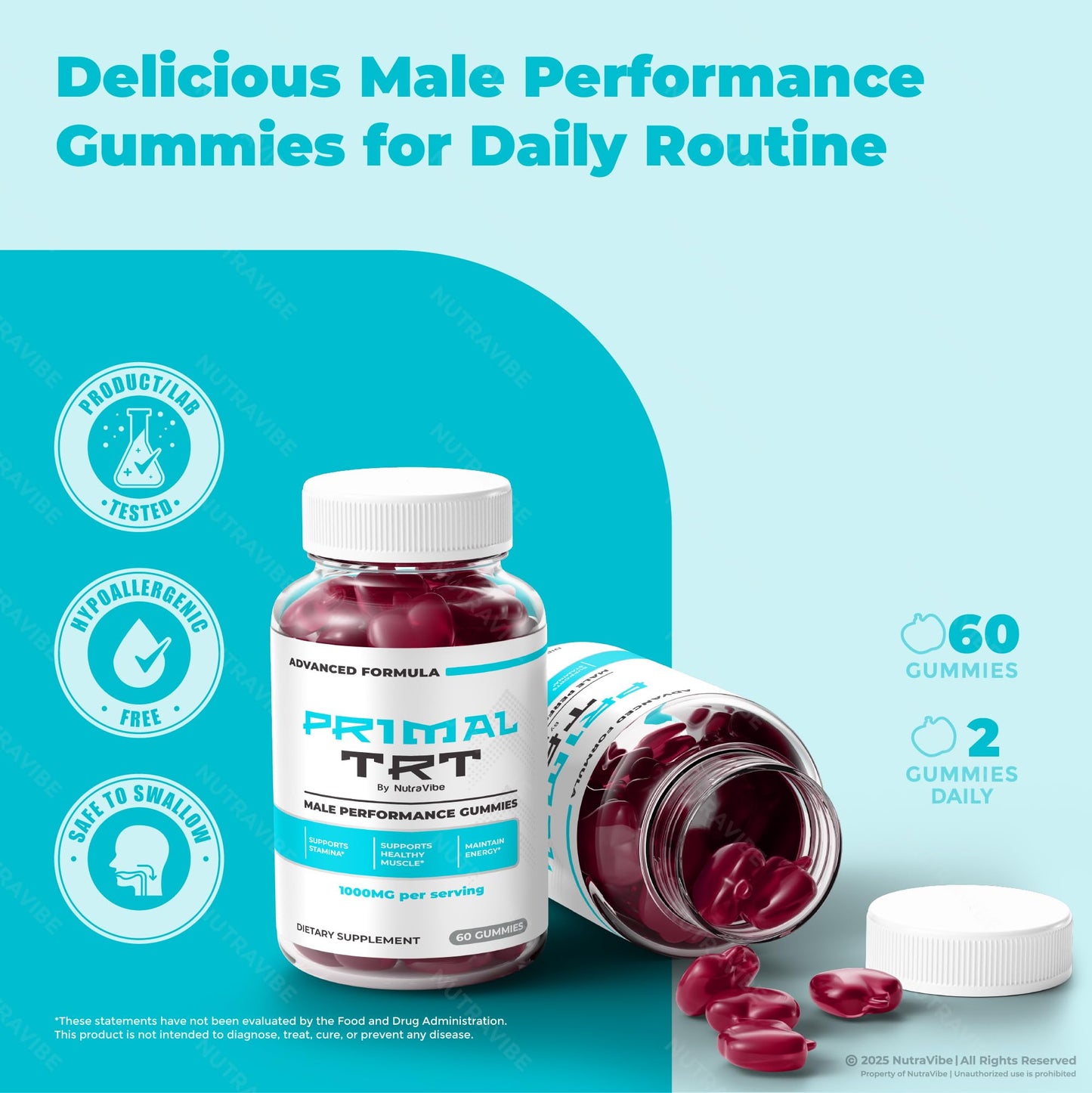 NutraVibe Primal TRT Gummies, 300 Gummies