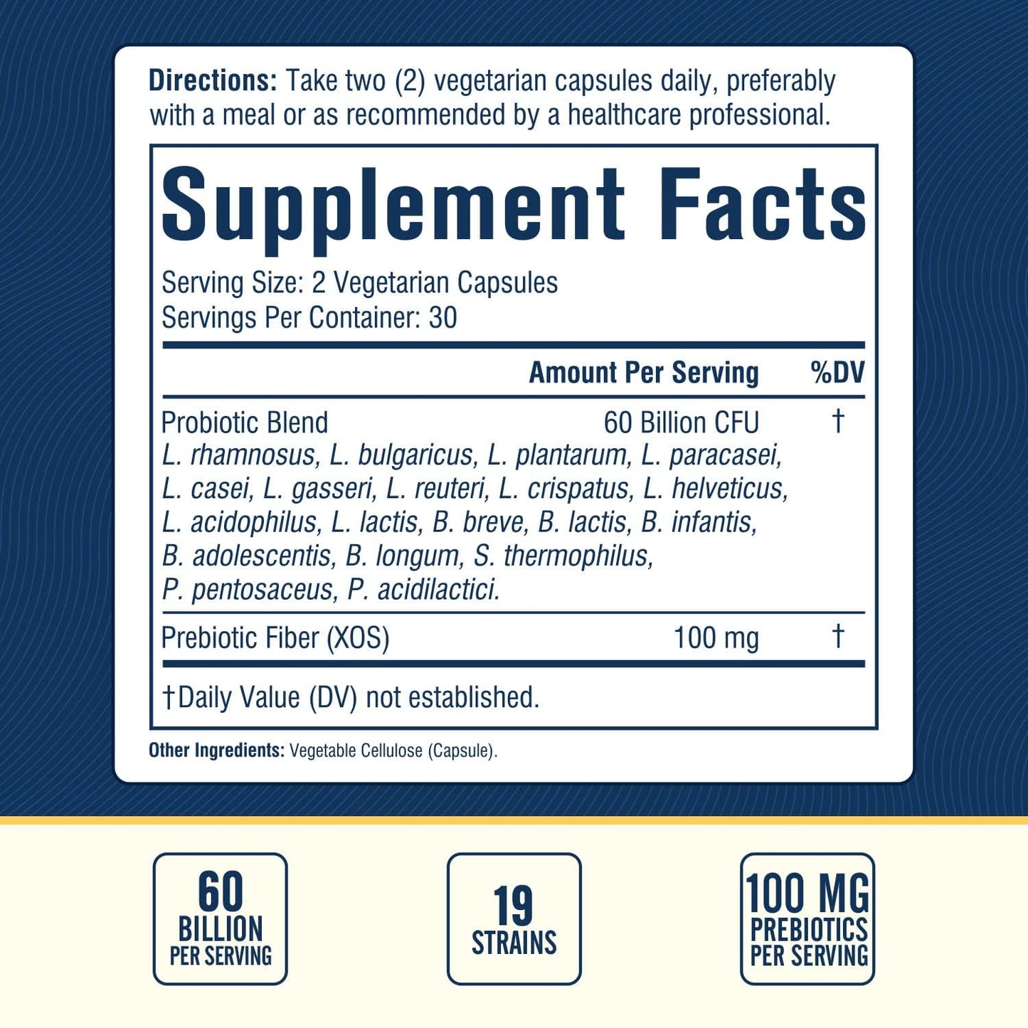 Nordvida Probiotic 60 Billion 19 Strains with Organic Prebiotic for Men & Women, Digestive & Immune Health, Non-GMO, No Dairy, Shelf Stable, Delayed Release Capsule, 60 Vegan Capsules