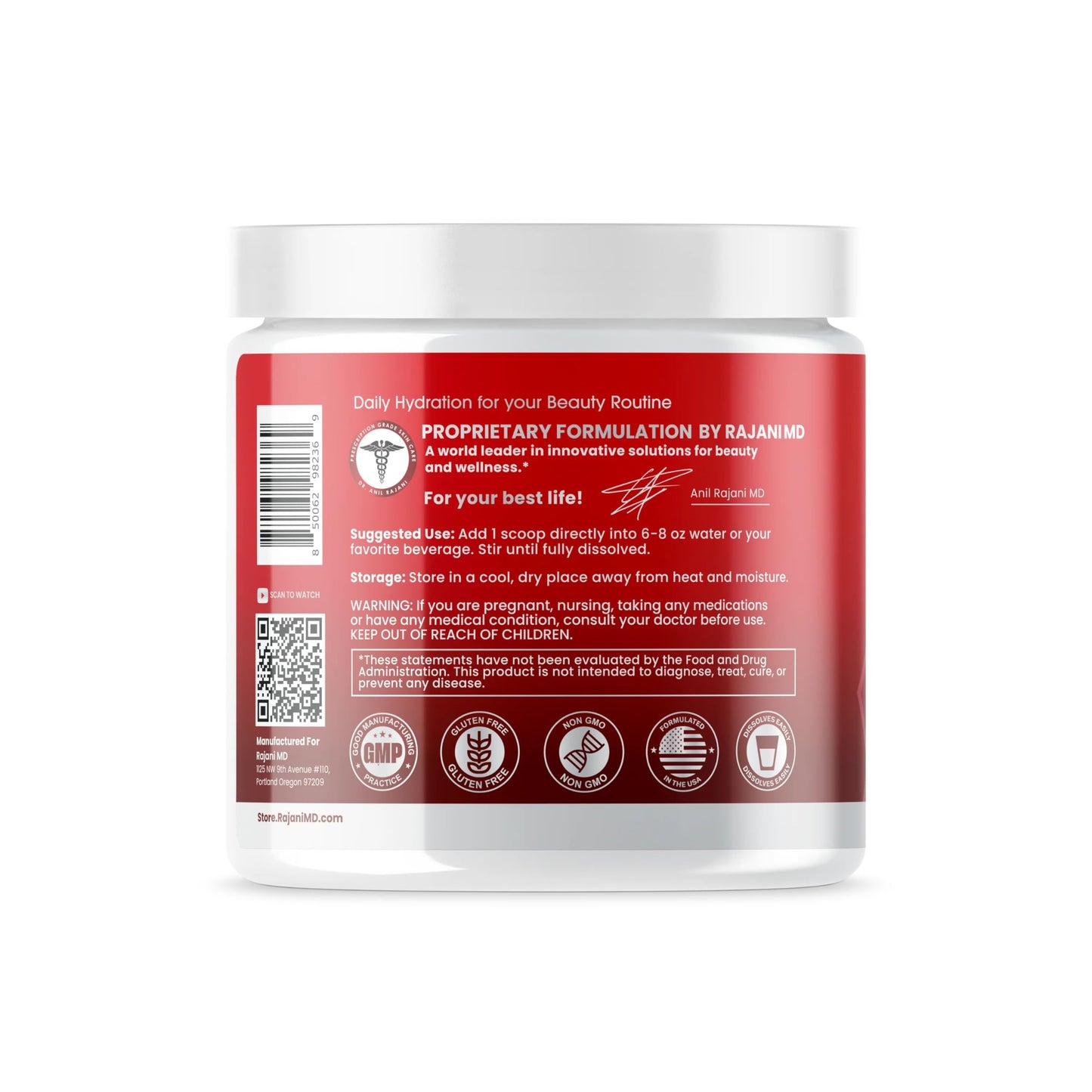 RajaniMD ElectroGLO Raspberry Flavored Electrolyte Powder, 6.5 Ounces