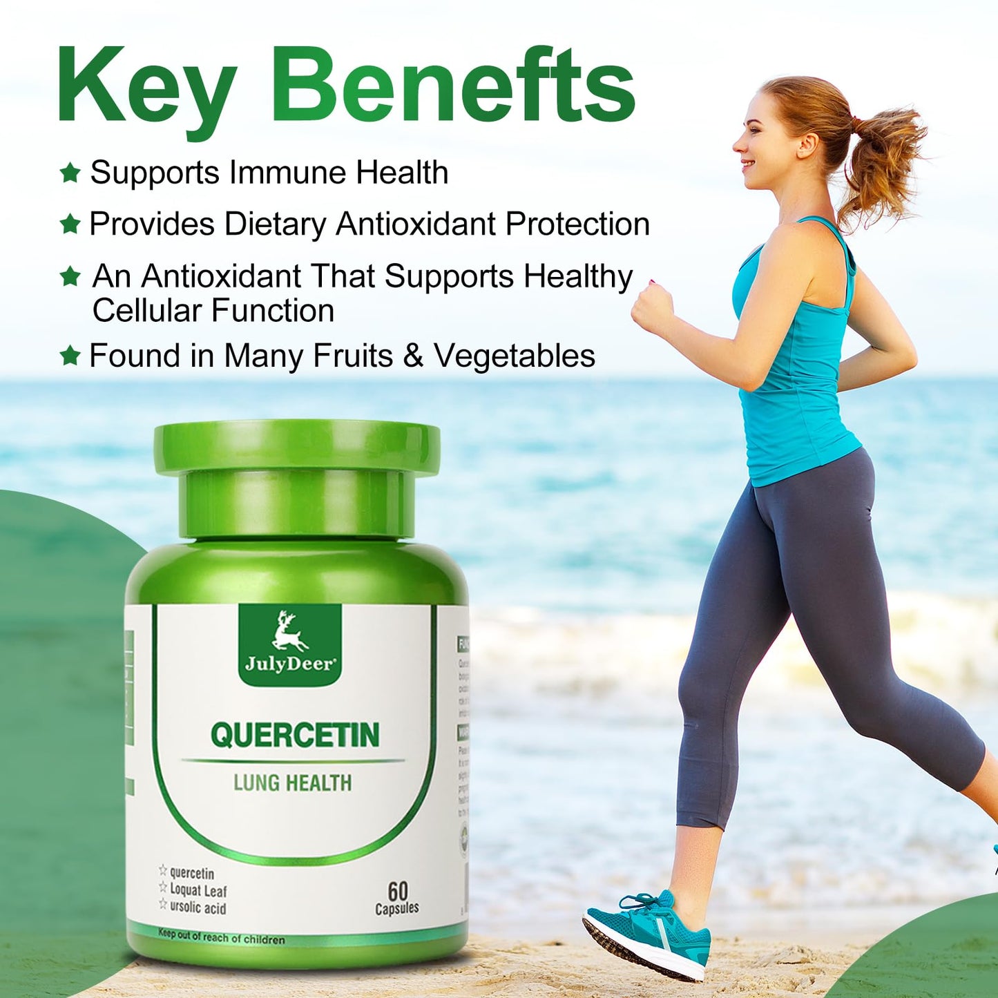 JulyDeer Quercetin 400 mg with Loquat Leaf Extract and Ursolic Acid, 60 Capsules