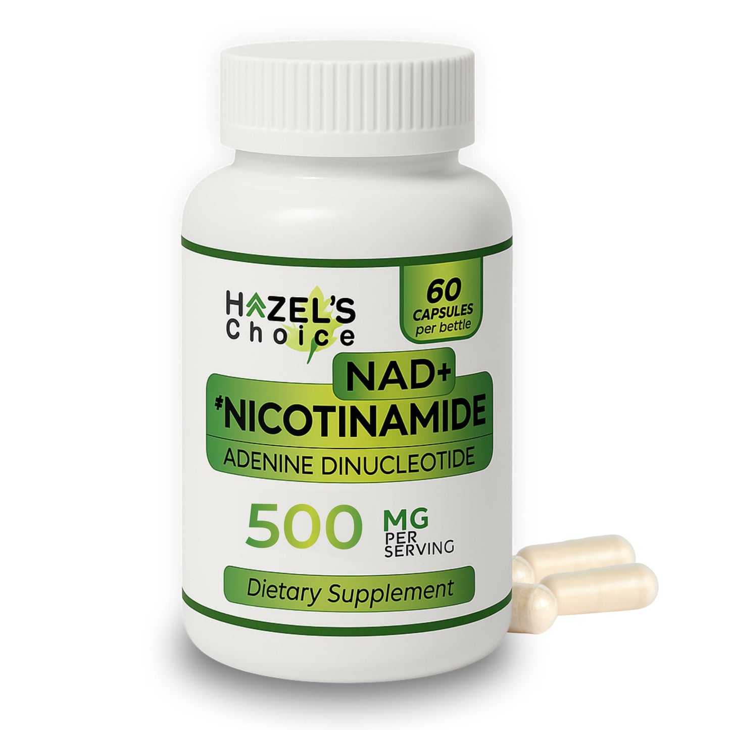 HAZEL'S Choice NAD+ Nicotinamide Adenine Dinucleotide Supplement 500mg Capsule, 60 Capsules
