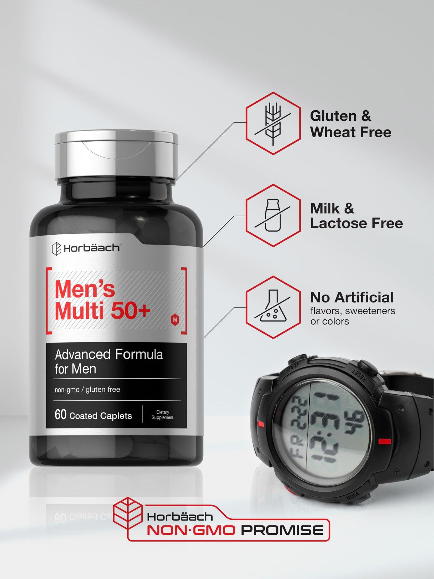 Horbäach Mens Multivitamins 50 Plus Caplets, 60 Count