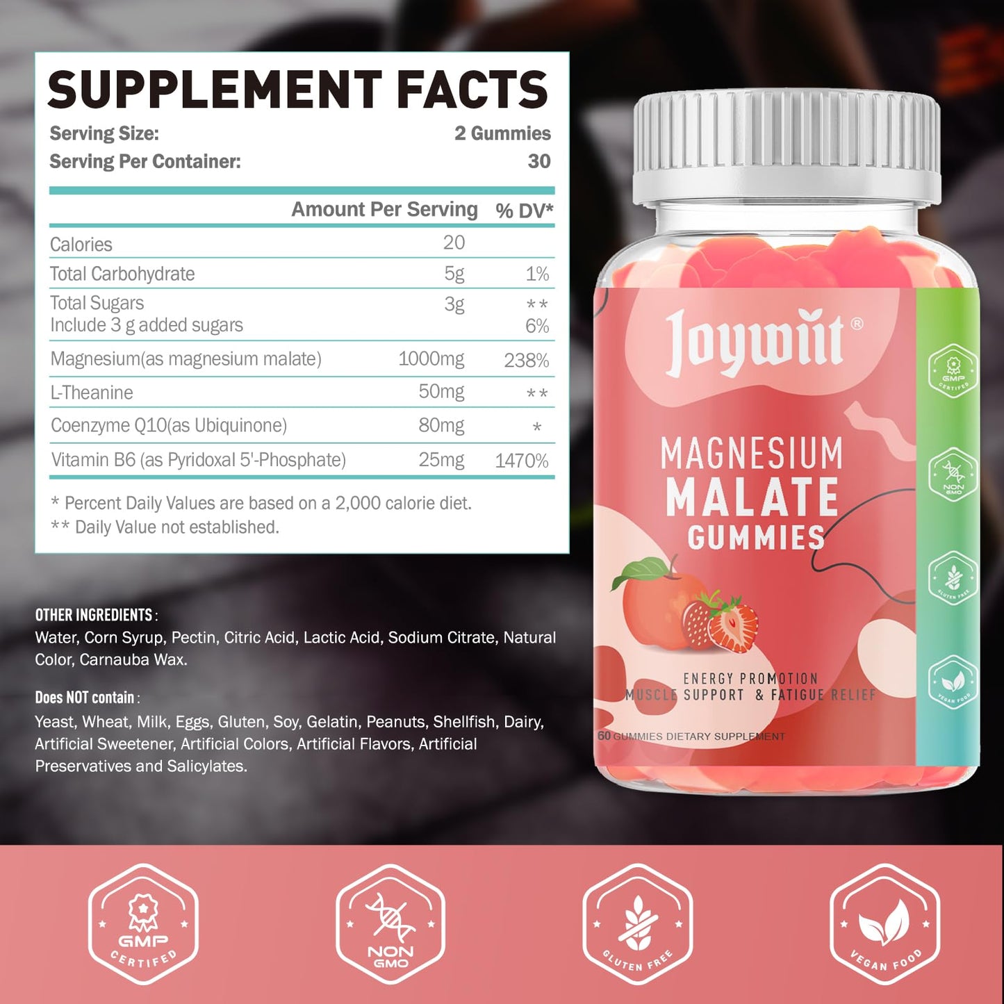 Joywiit Magnesium Malate Gummies 1000mg, 180 Counts