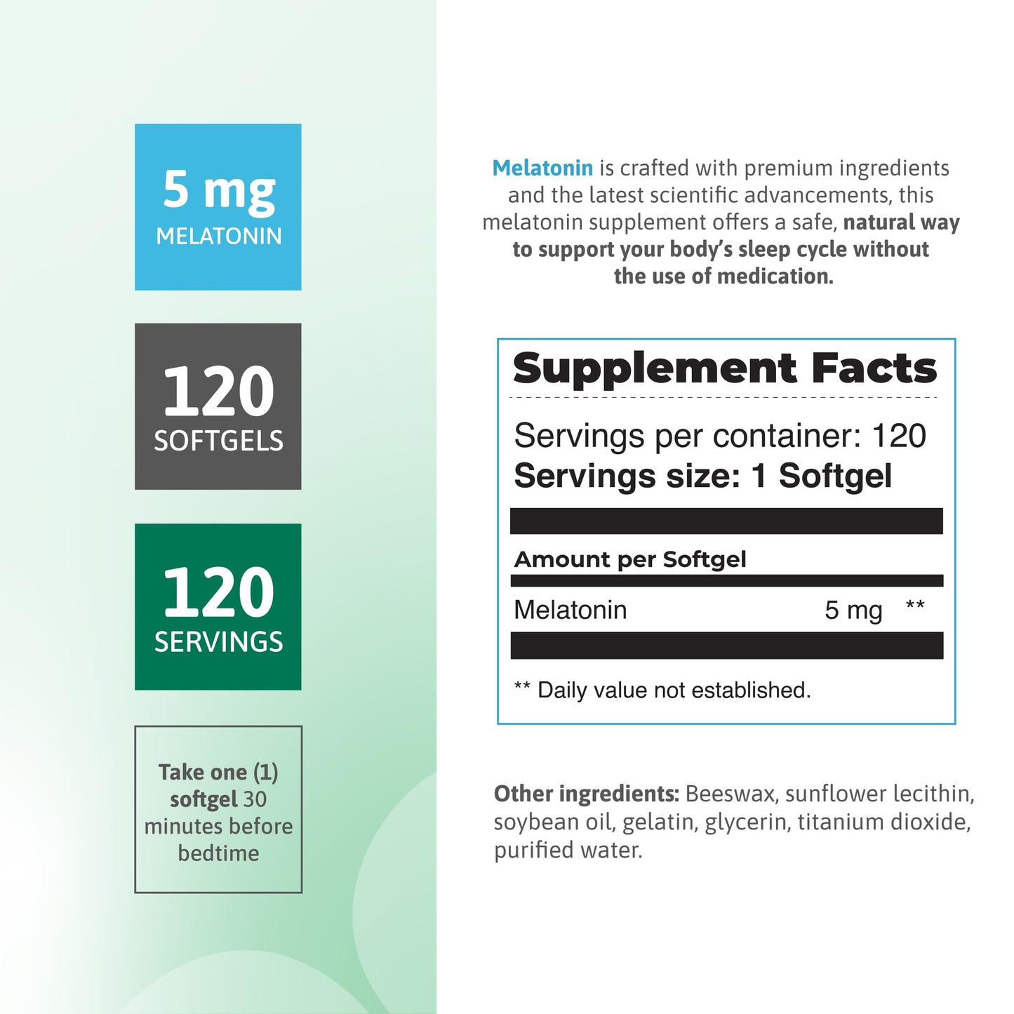 Nutra Nutrition Melatonin 5 mg Softgels 120 Count