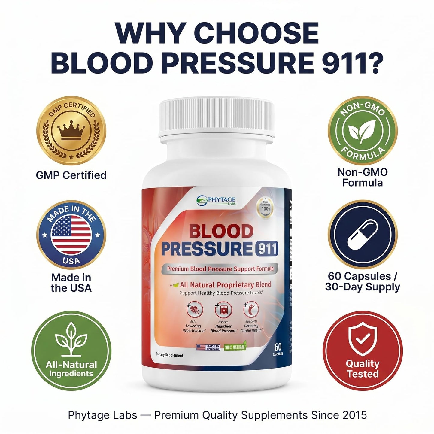 Phytage Labs Blood Pressure 911 Premium Supplement BP Support Capsule, 60 Capsules