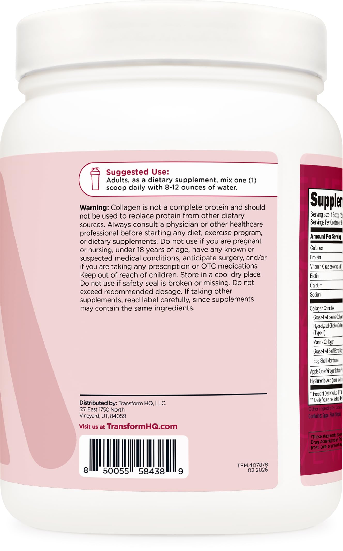 TransformHQ Beauty Collagen (Unflavored) Powder 17.4 oz
