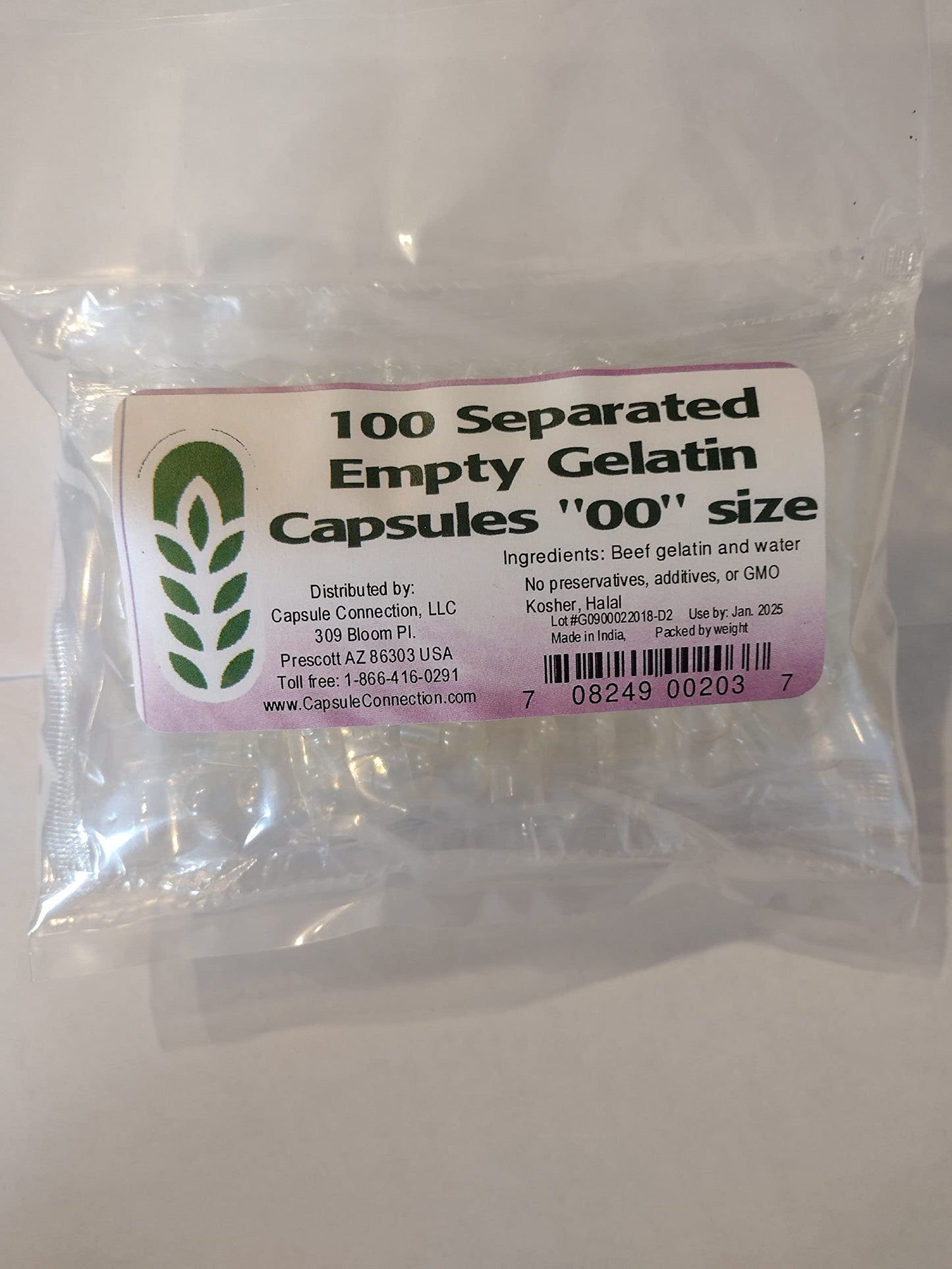 Capsule Connection 100 Separated Empty Gelatin Capsules 00 Size, 100 Count