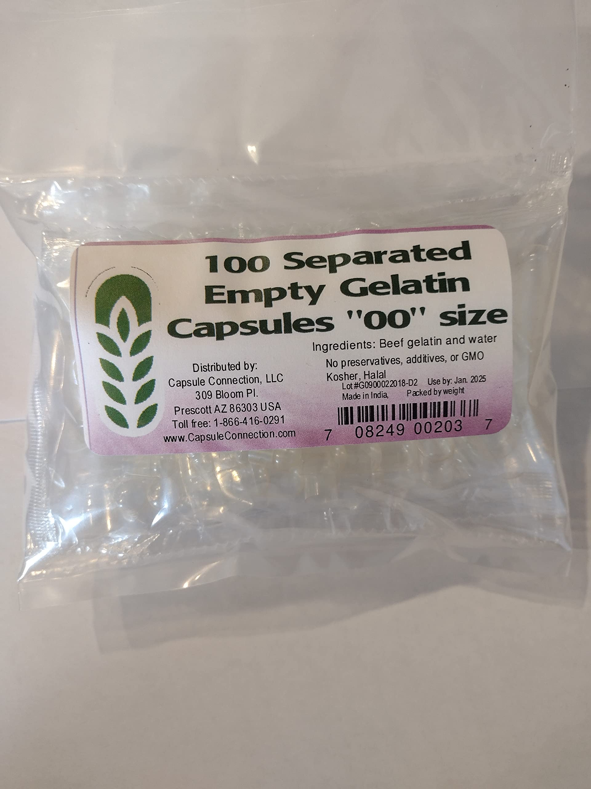 Capsule Connection 100 Separated Empty Gelatin Capsules 00 Size, 100 Count