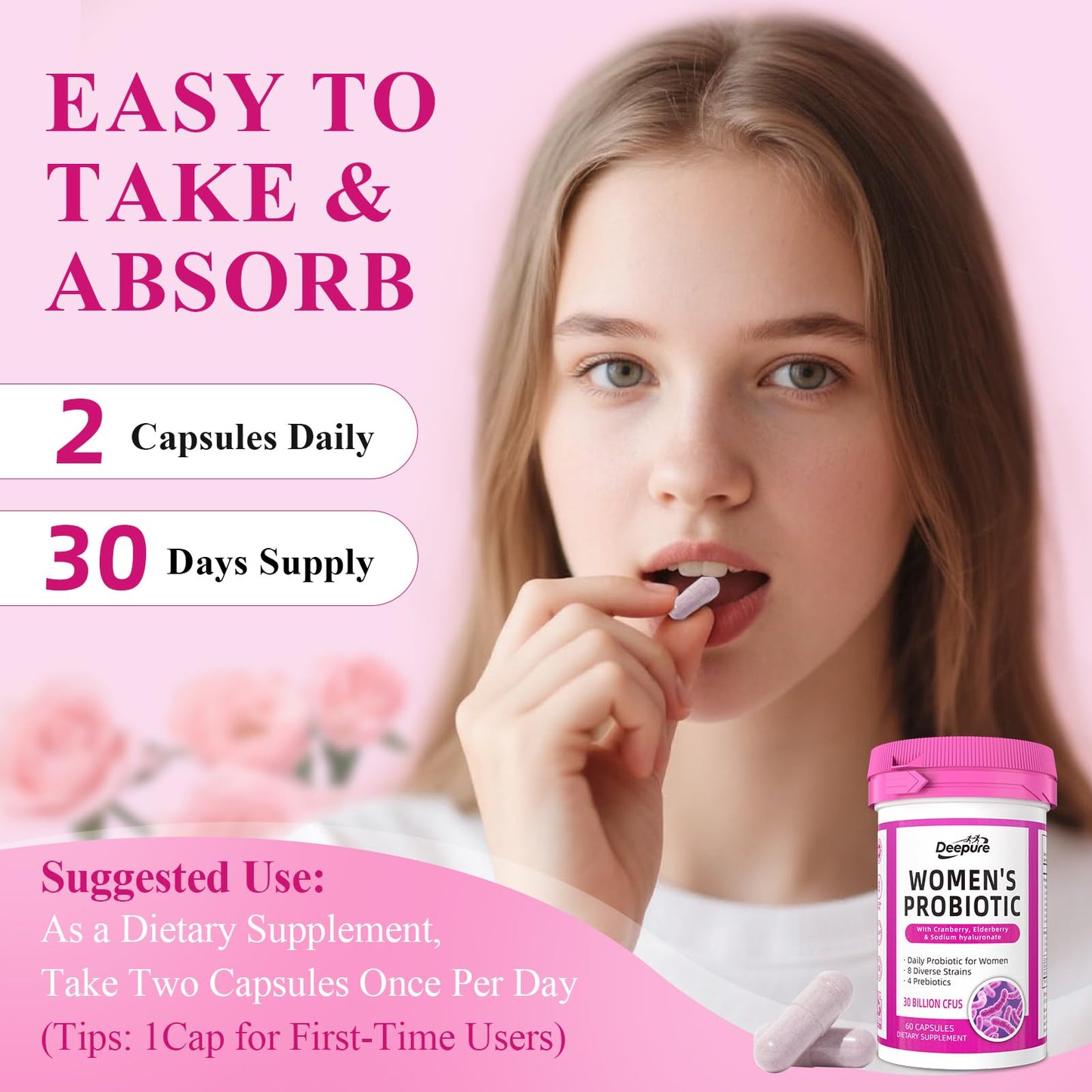 Deepure Probiotics and Prebiotics for Women Capsules, 60 Count