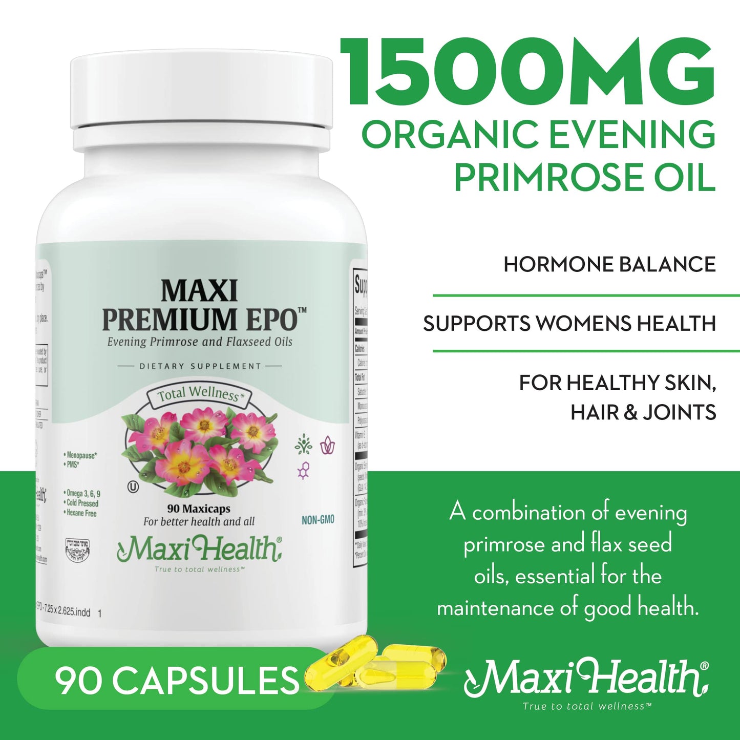 Maxi Health Women's Organic Evening Primrose Oil Capsule 90 Count