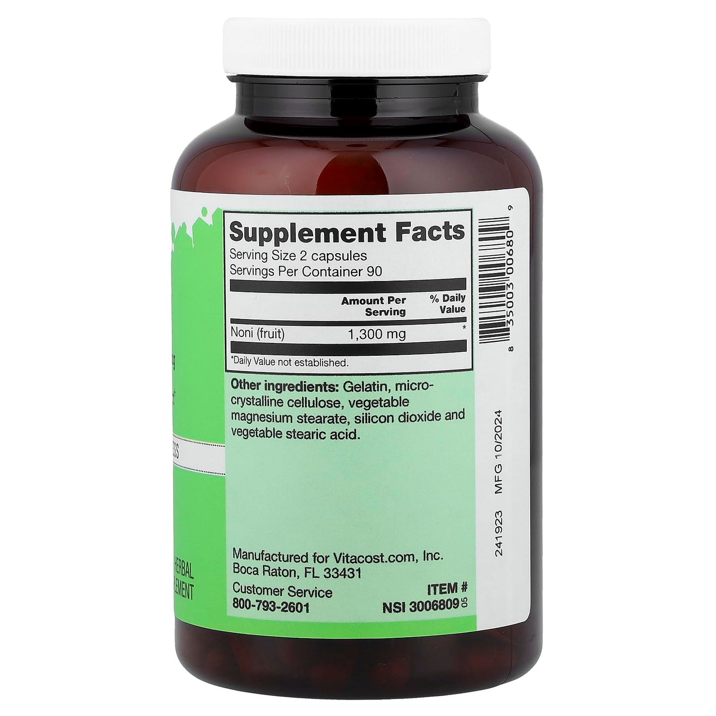 Vitacost Brand Noni Fruit 1300 mg per serving Capsules 180 Count