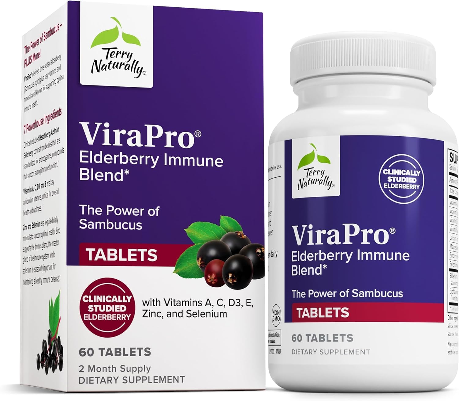 Terry Naturally ViraPro Elderberry Zinc Selenium Herbal Blend Immune Support 60 Tablets