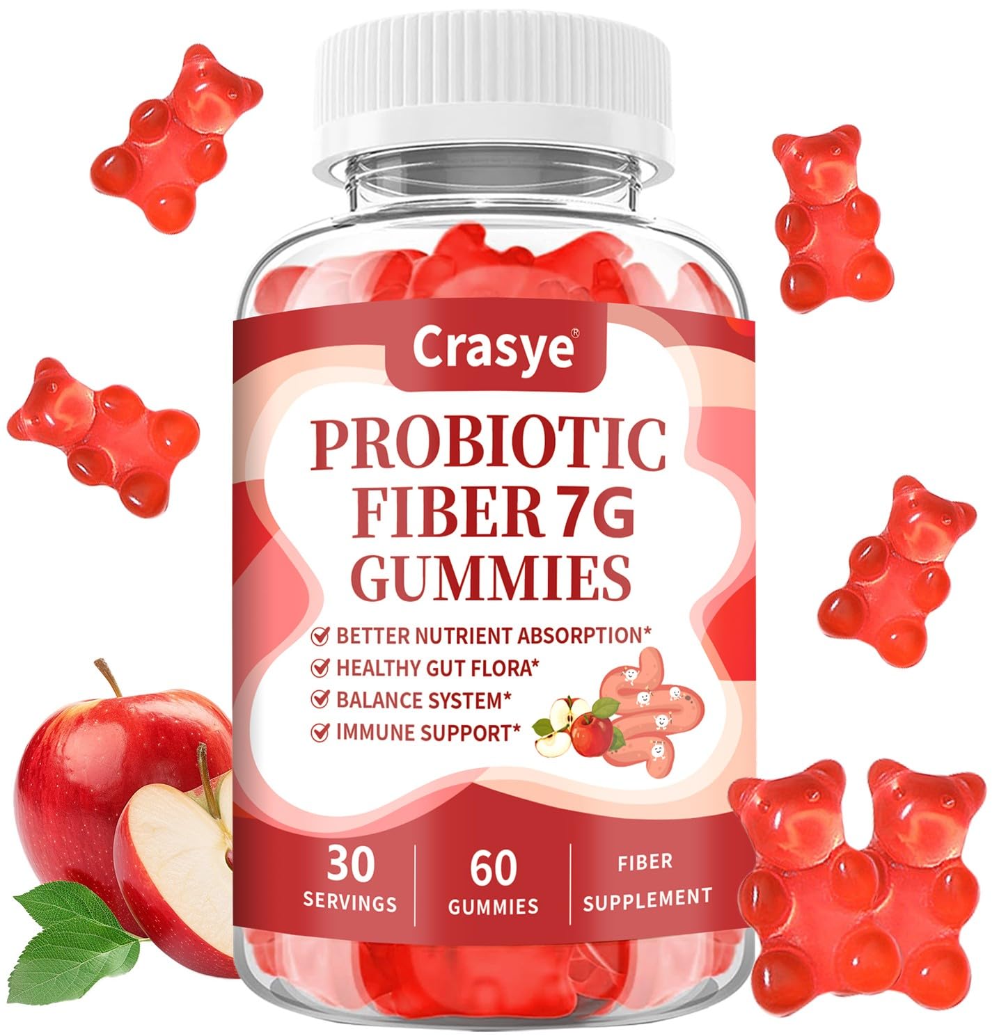 Crasye Fiber Gummies for Adults 60 Gummies