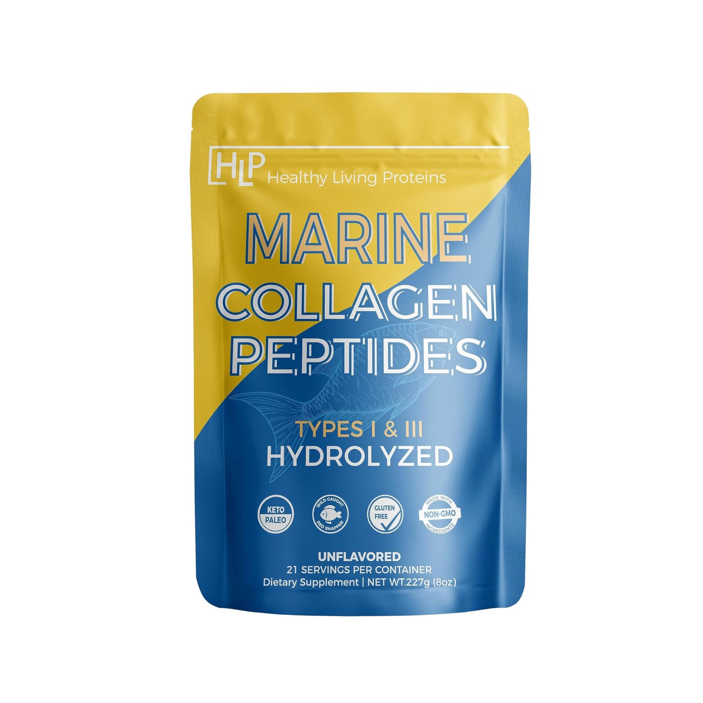 HLP Healthy Living Proteins Marine Collagen Peptides Type 1 & 111 Unflavored Powder, 8 oz