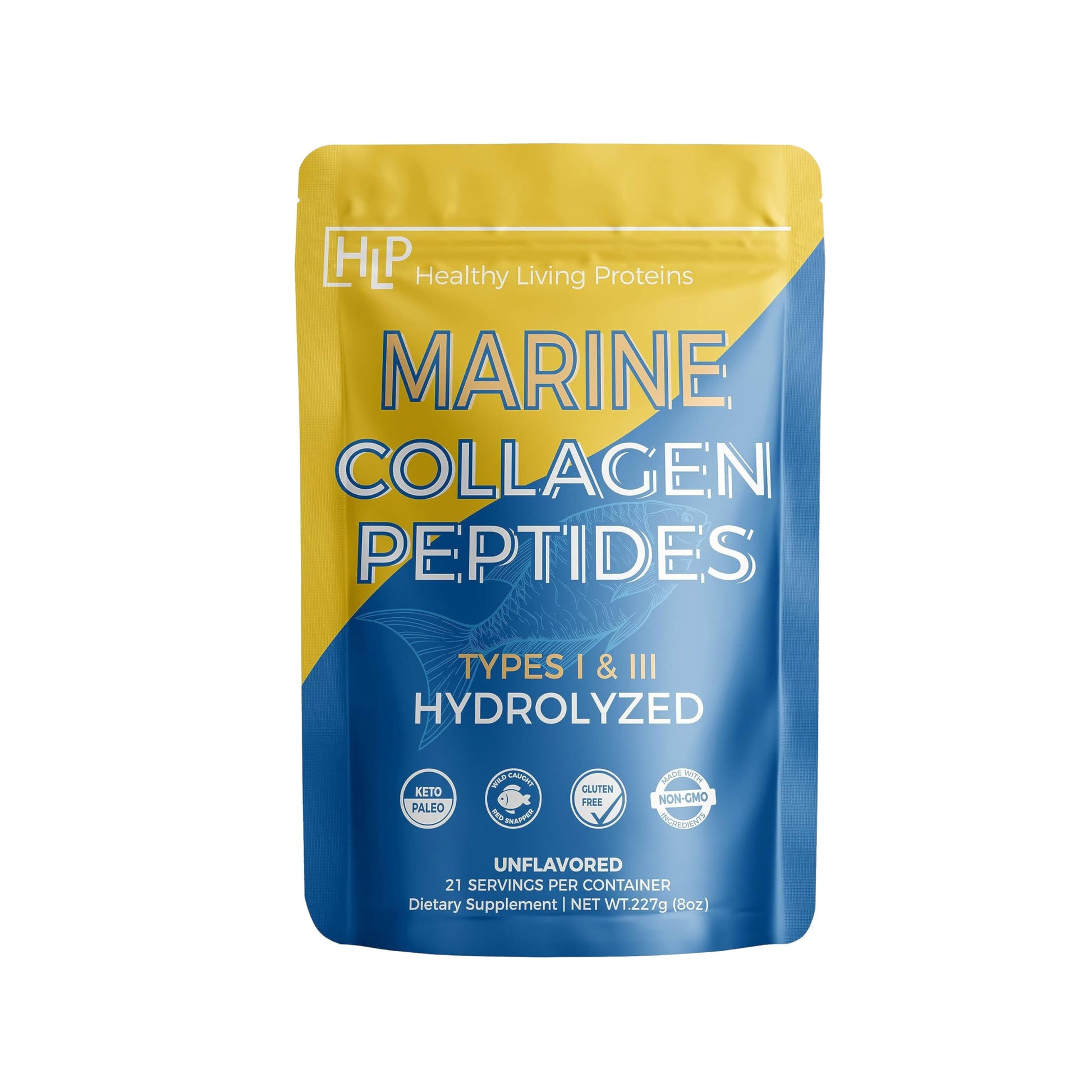 HLP Healthy Living Proteins Marine Collagen Peptides Type 1 & 111 Unflavored Powder, 8 oz